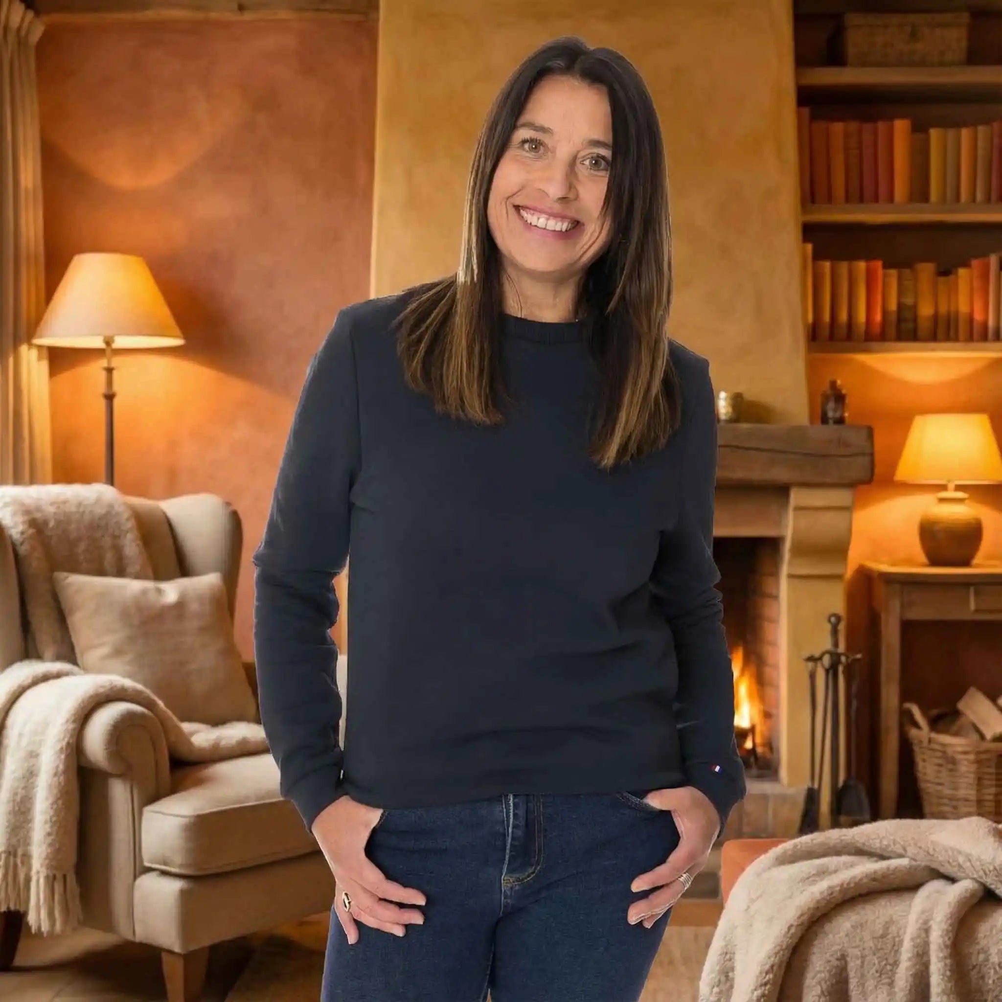 sweat sans capuche bleu marine femme made in France