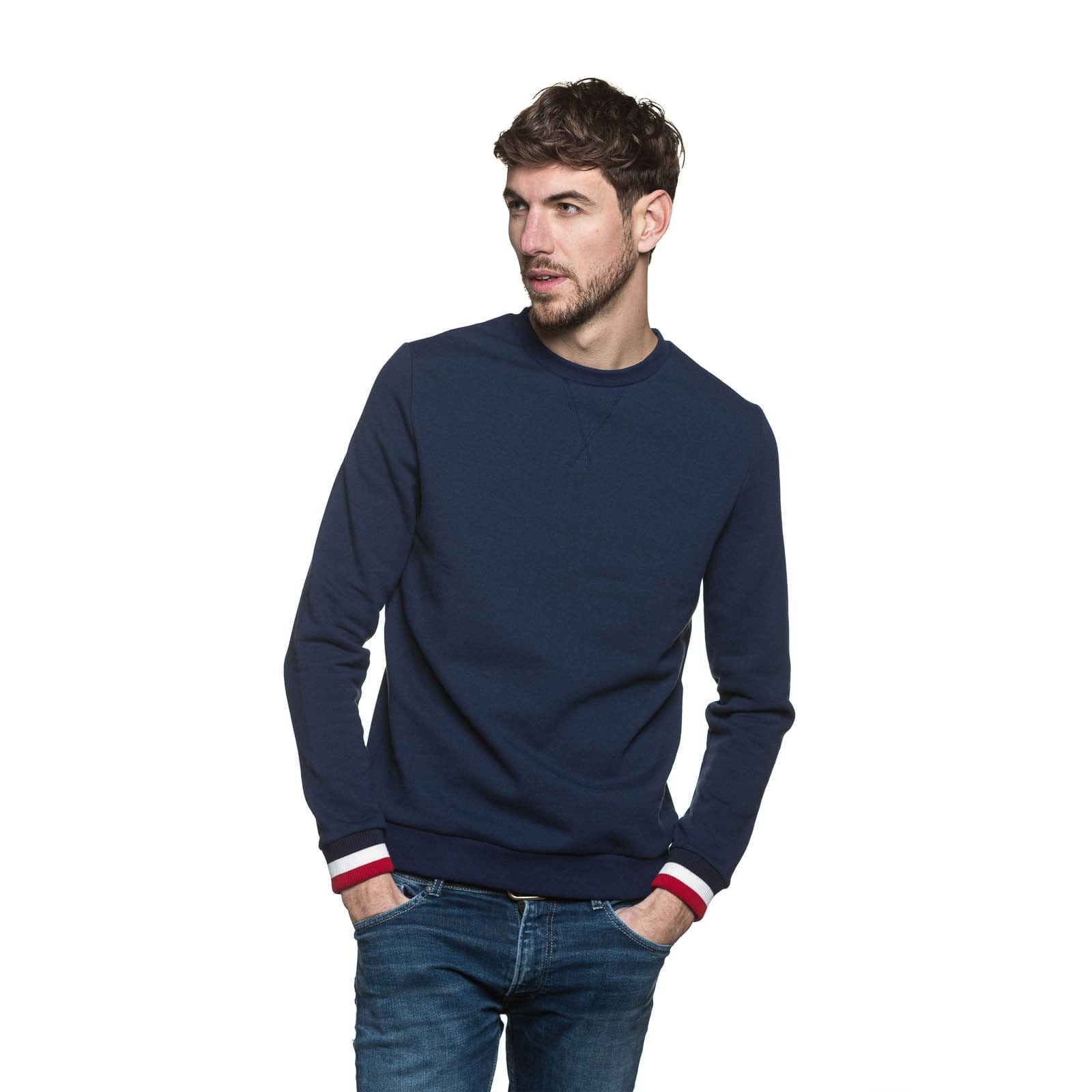 sweat français bleu marine pour homme à col rond