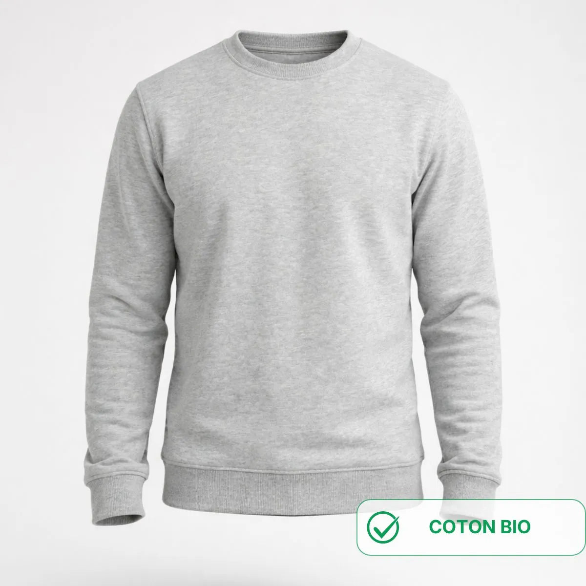 sweat sans capuche homme gris coton bio fabriqué en France