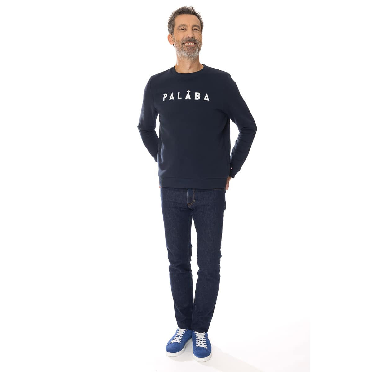 Sweat homme sans capuche bleu marine à col