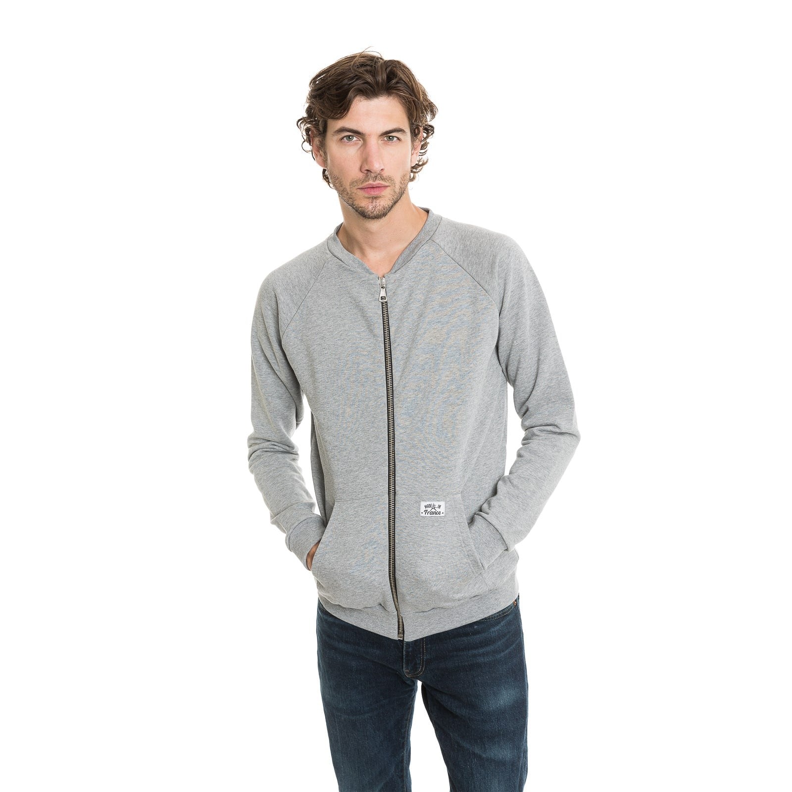 Sweat zippé homme gris à manche longue