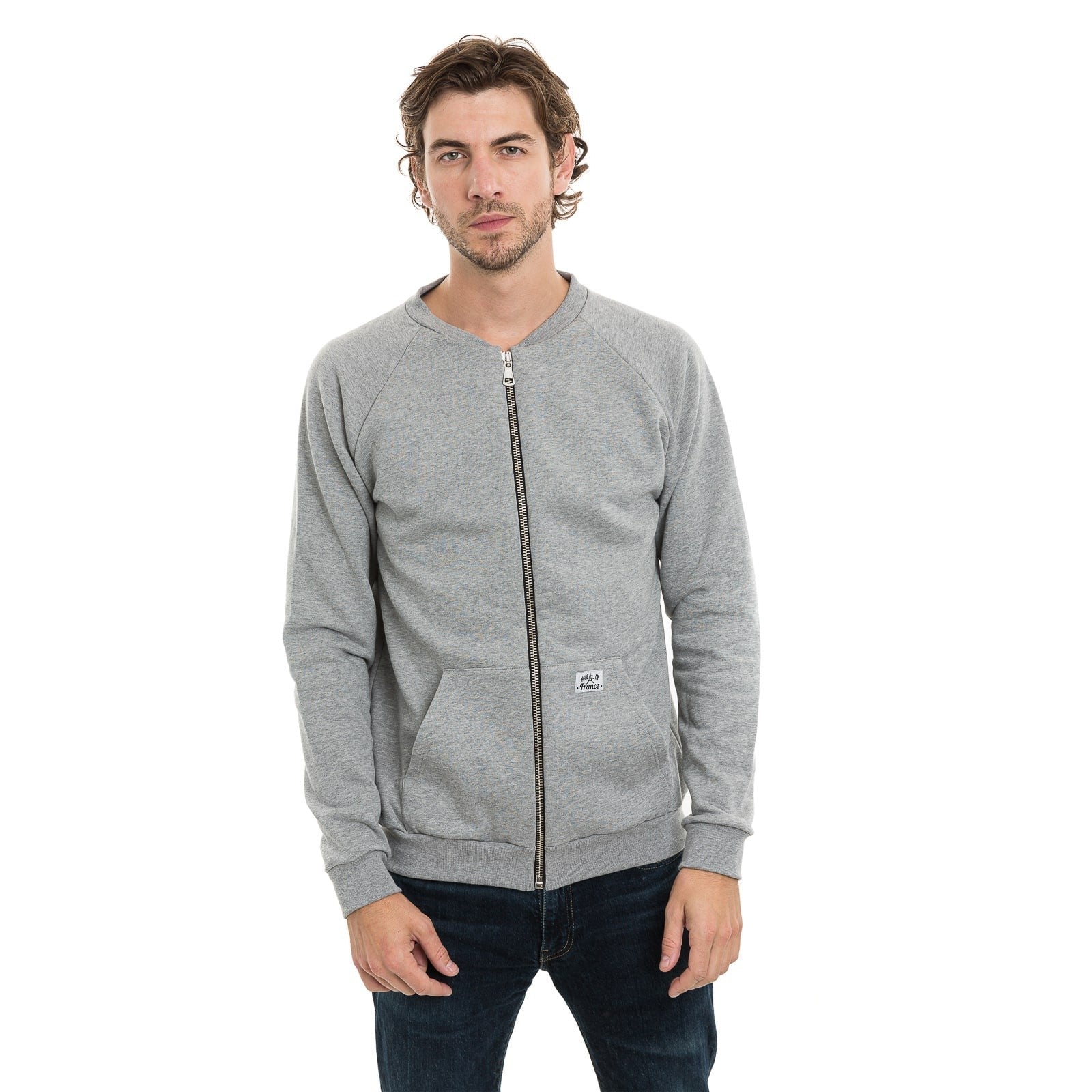 Sweat zippé homme gris à manche longue