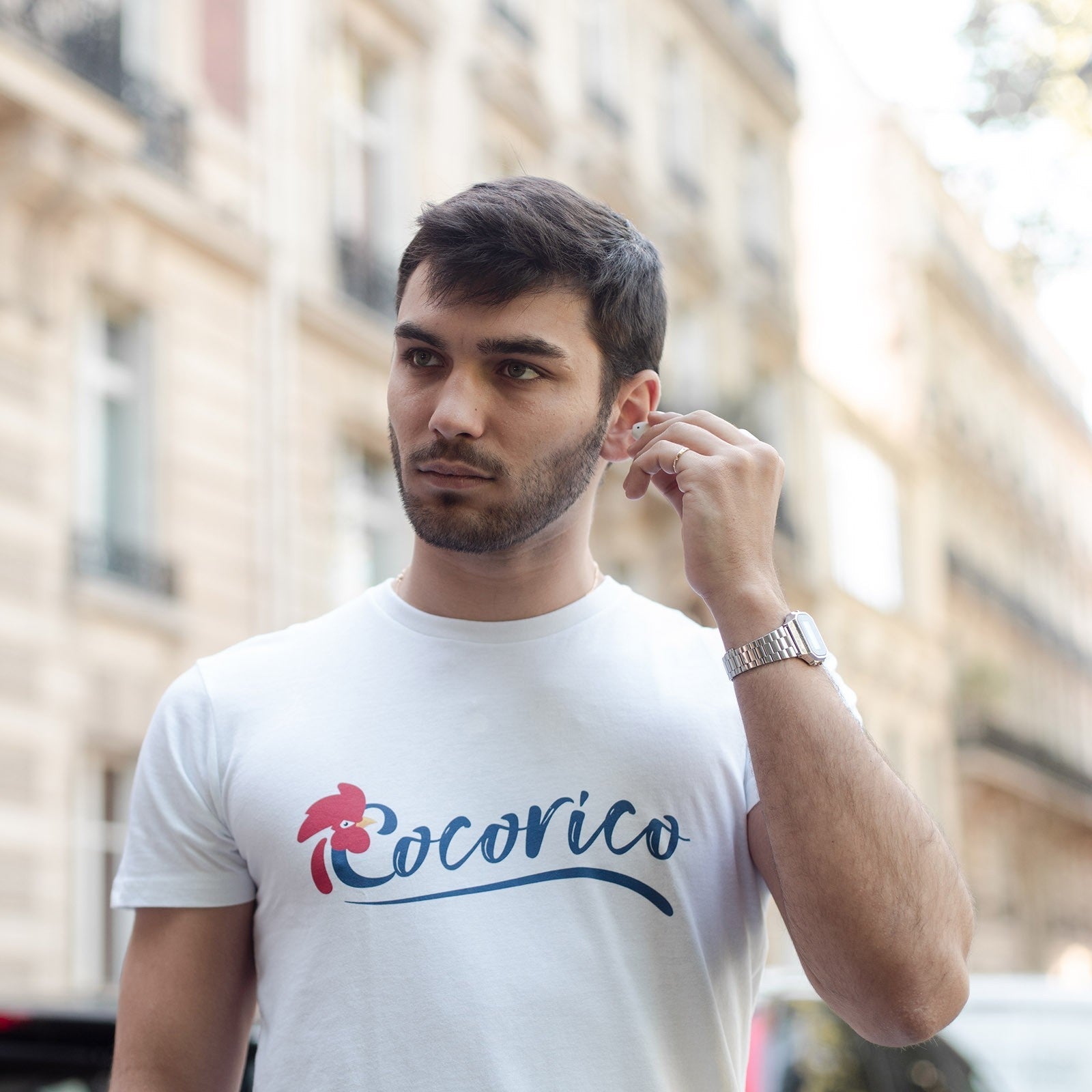 T-shirt cocorico à manche courte en coton bio et col rond