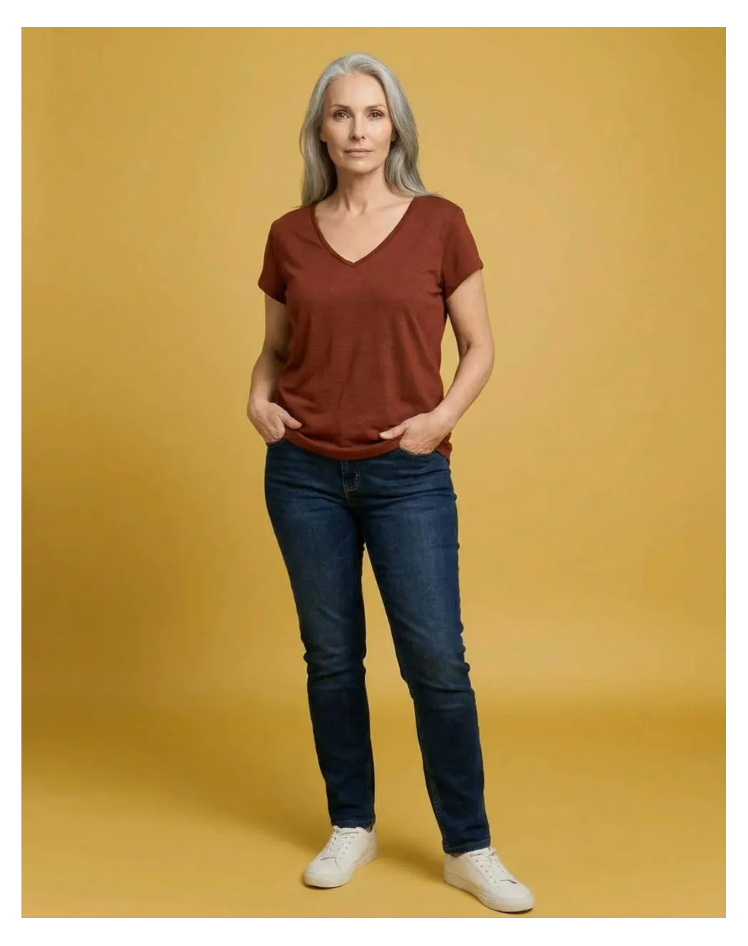 T-shirt en lin Col V terracotta