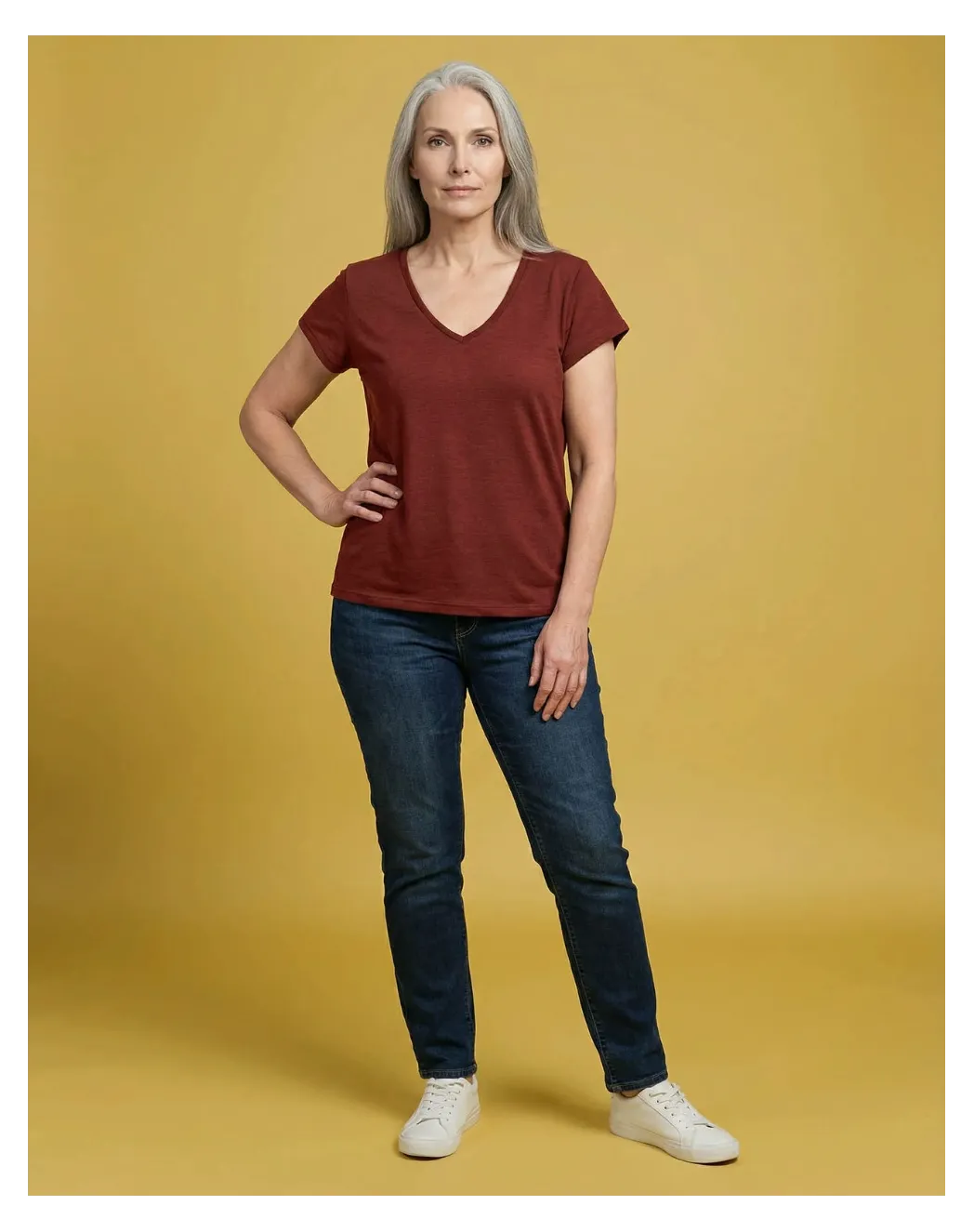 T-shirt en lin Col V terracotta