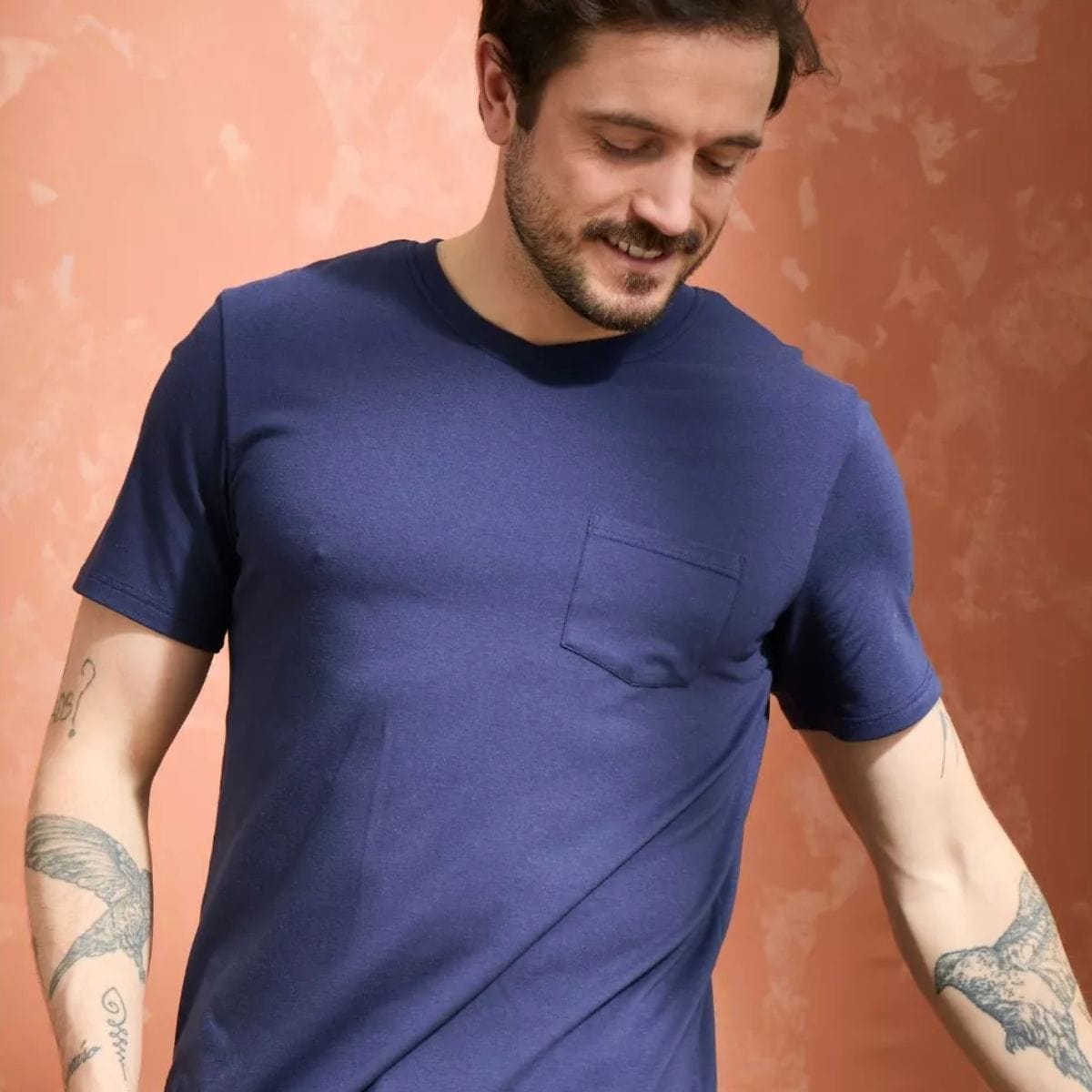T-shirt Col V à poche Homme Marine