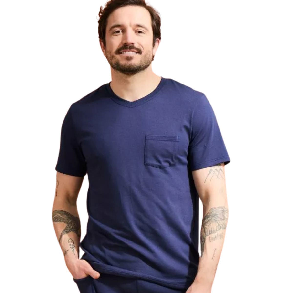 T-shirt Col V à poche Homme Marine