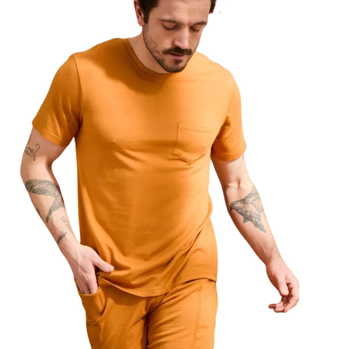 T-shirt Col V à poche Homme Orange
