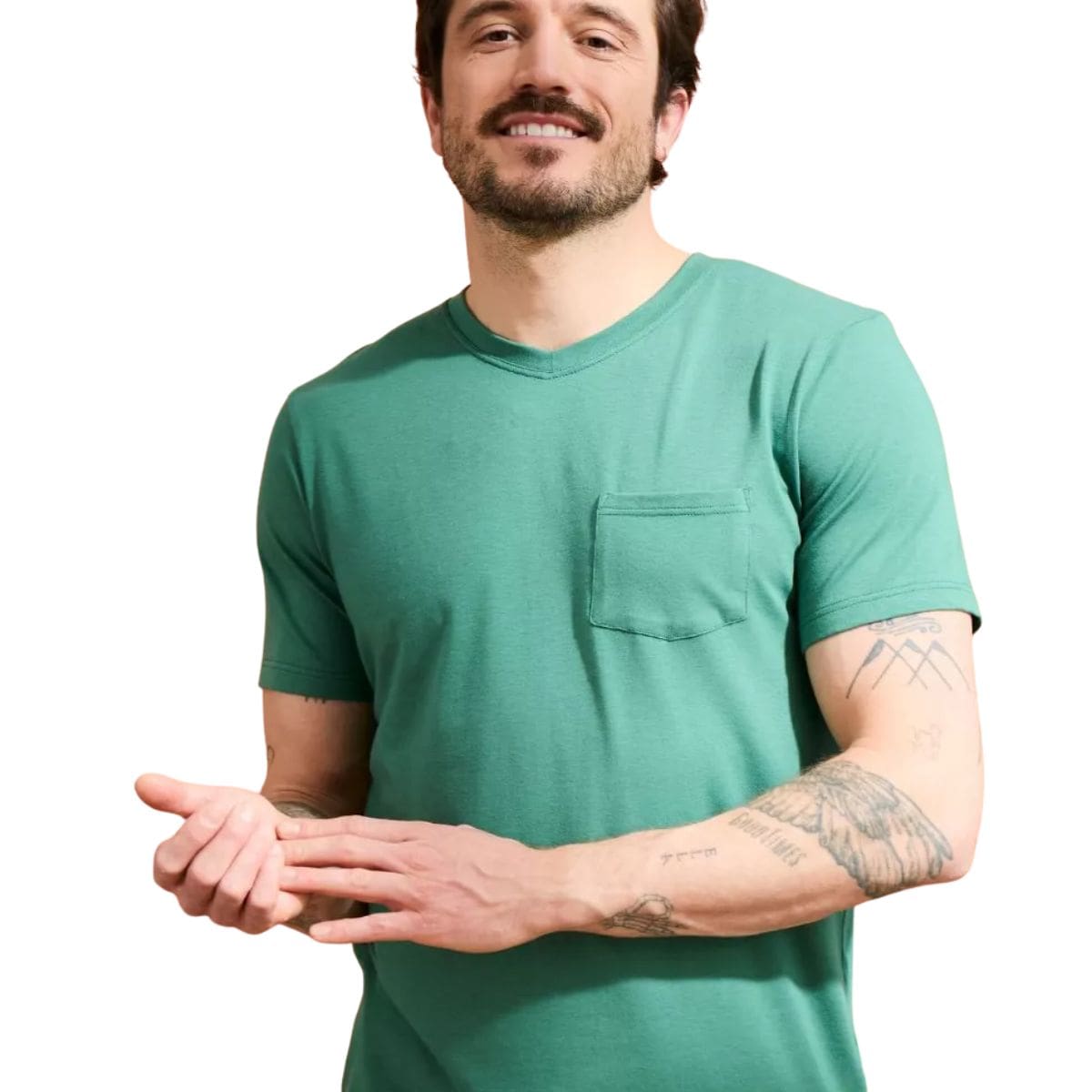T-shirt Col V à poche Homme Vert
