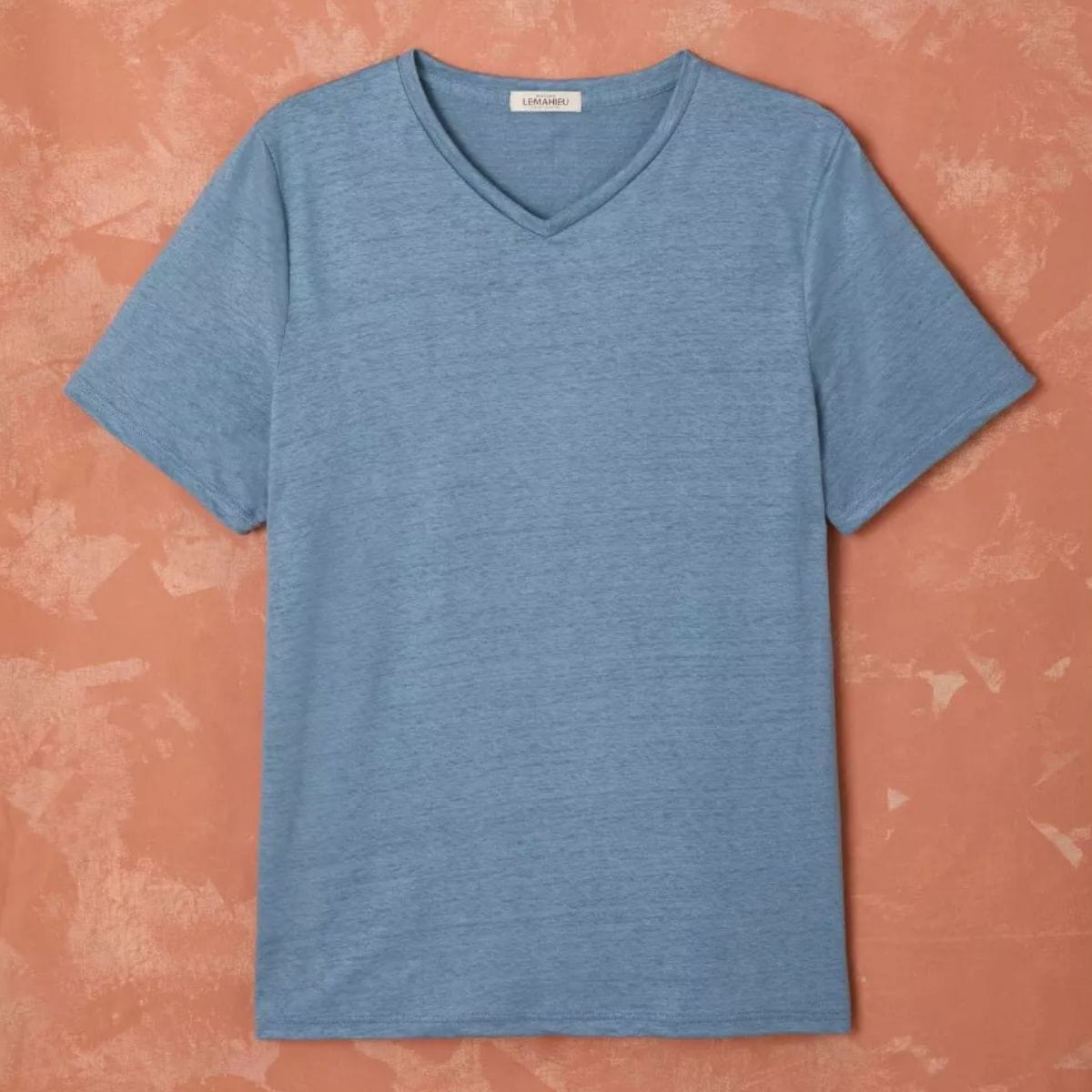 T-shirt en lin homme Col V Bleu ciel