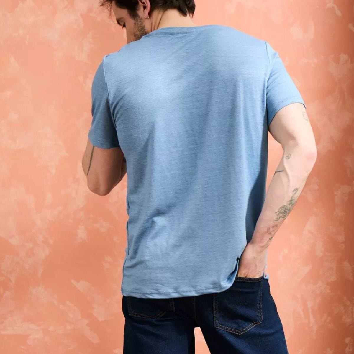 T-shirt en lin homme Col V Bleu ciel