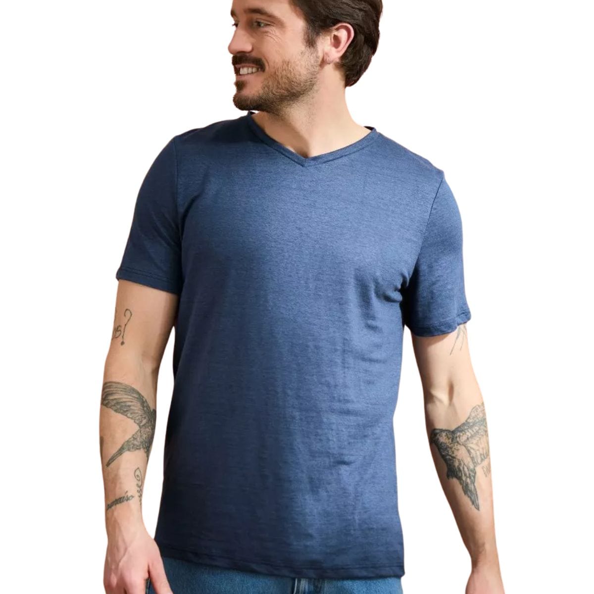 T-shirt en lin homme Col V Marine
