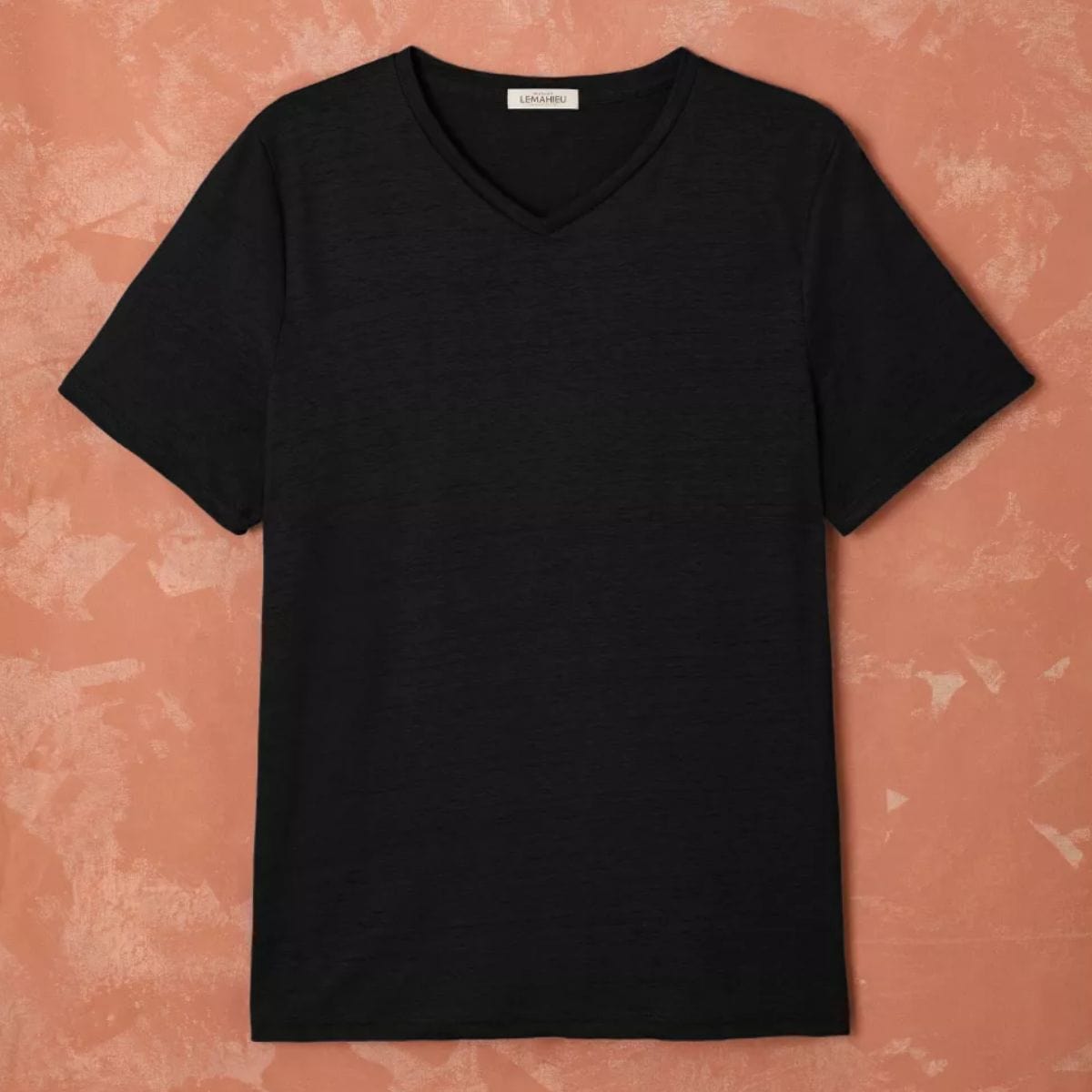 T-shirt en lin homme Col V Noir
