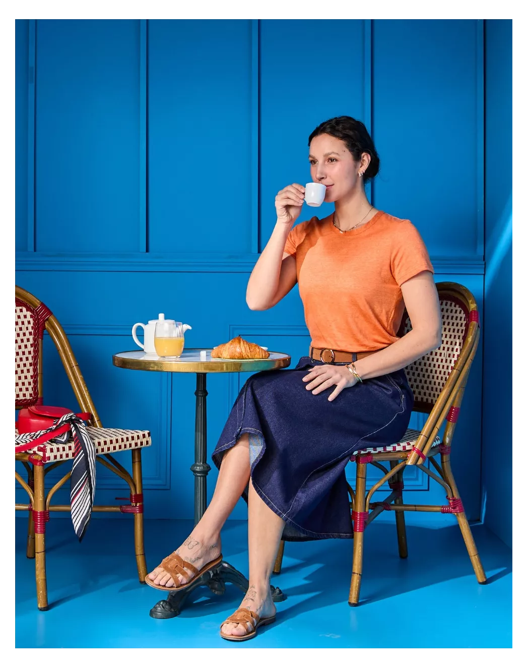 T-shirt en lin femme Orange Mandarine