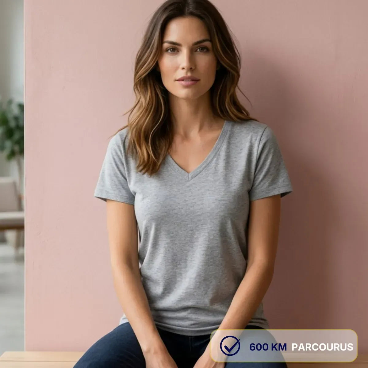 T shirt femme col V | Gris