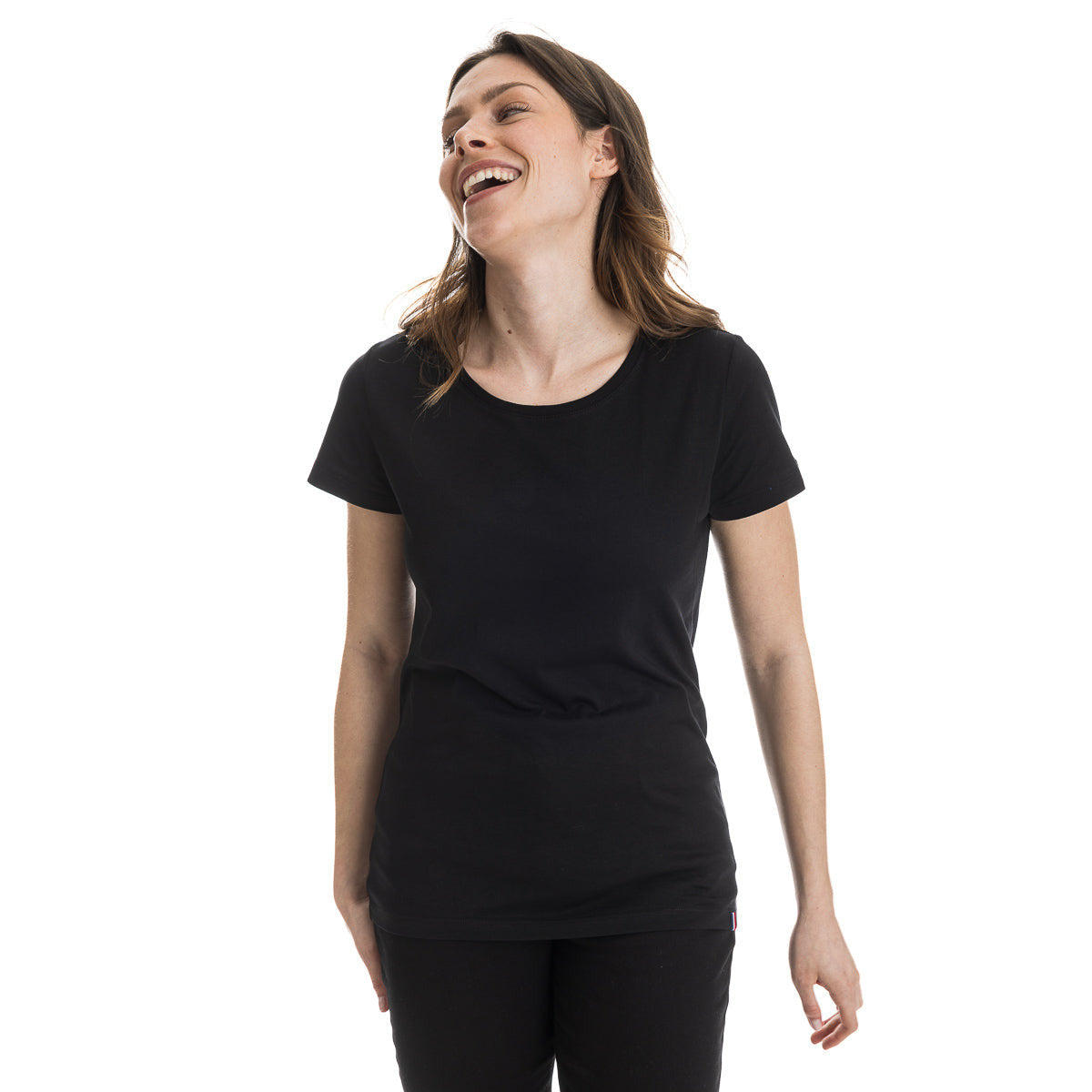 T-shirt noir femme en coton col rond fabriqué en France