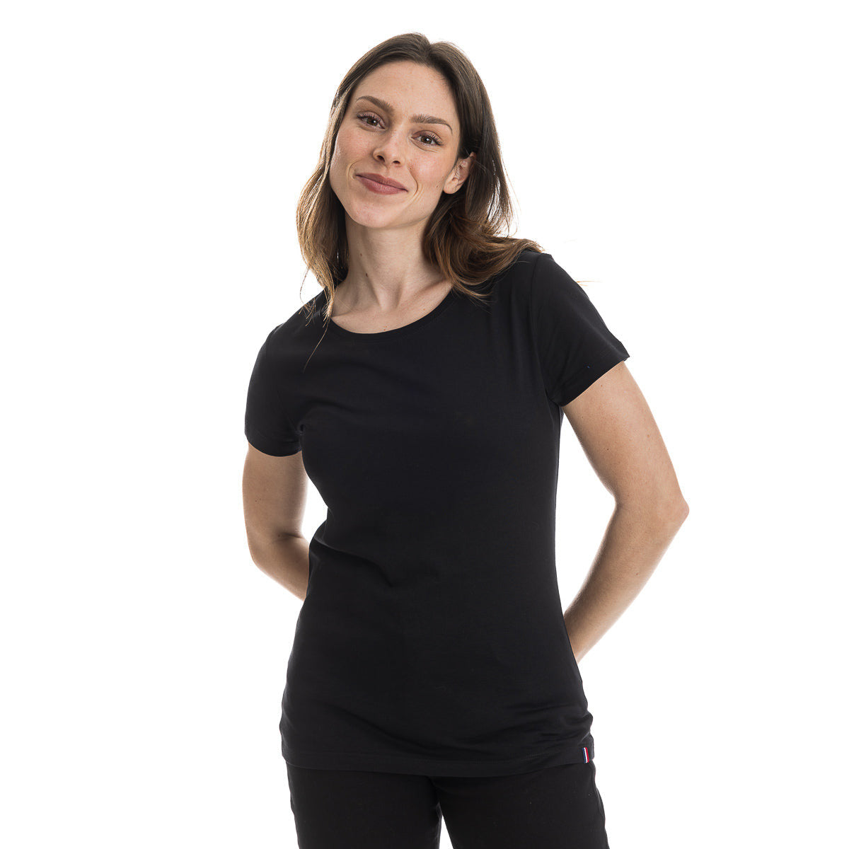T-shirt noir femme en coton col rond fabriqué en France