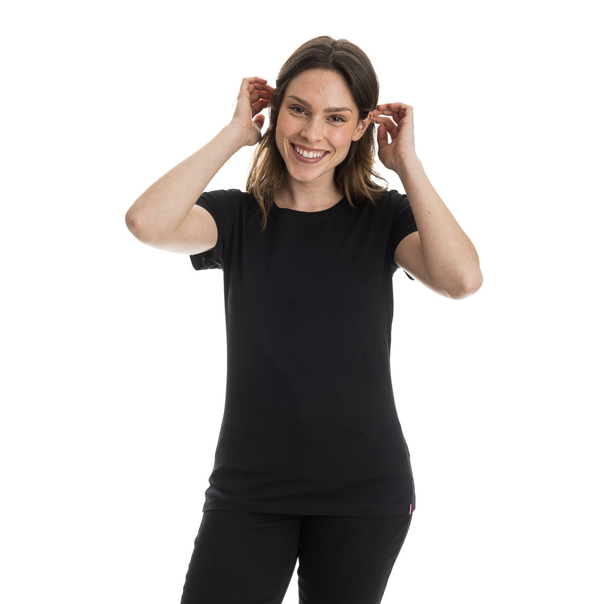 T-shirt noir femme en coton col rond fabriqué en France