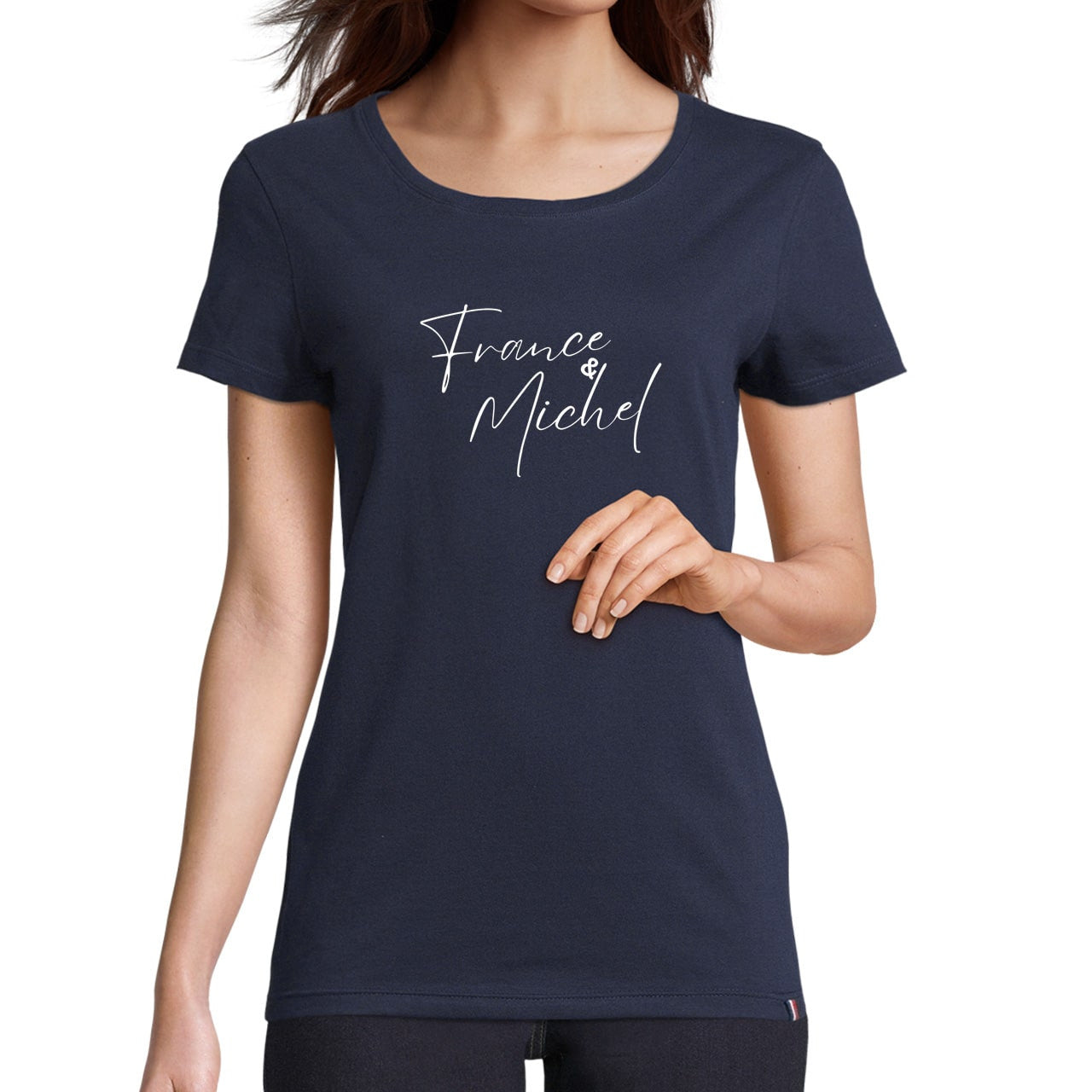 t- shirt femme coton bleu marine à col