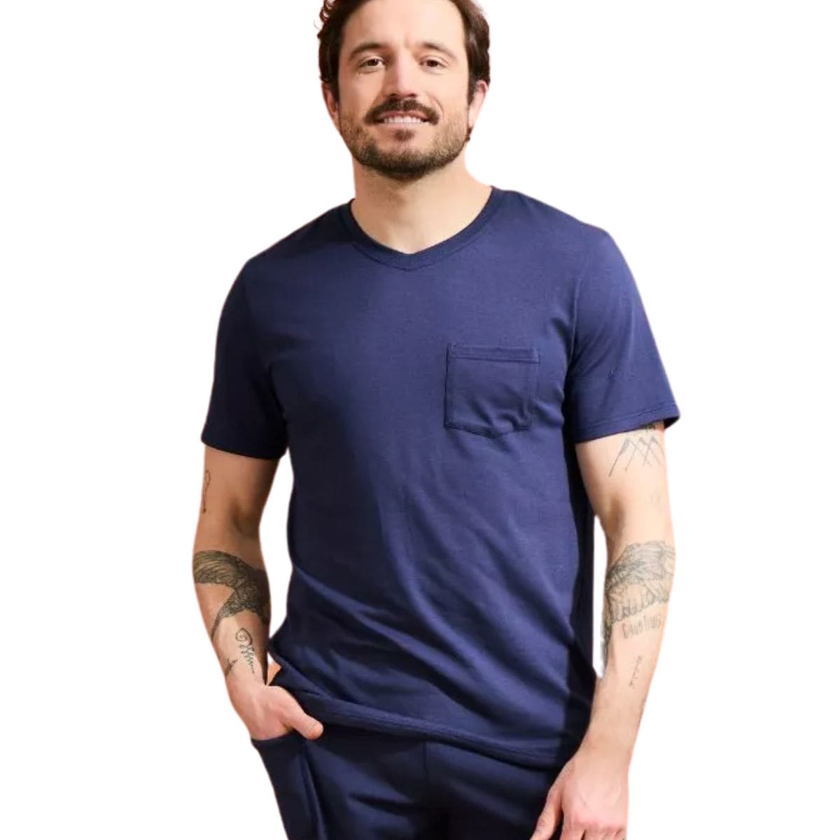 T-shirt homme à poche Marine col rond
