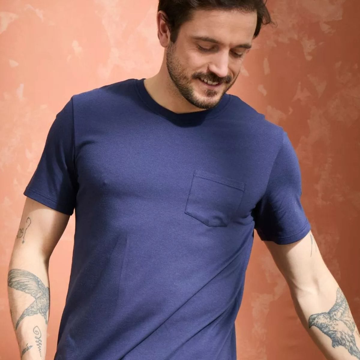 T-shirt homme à poche Marine col rond