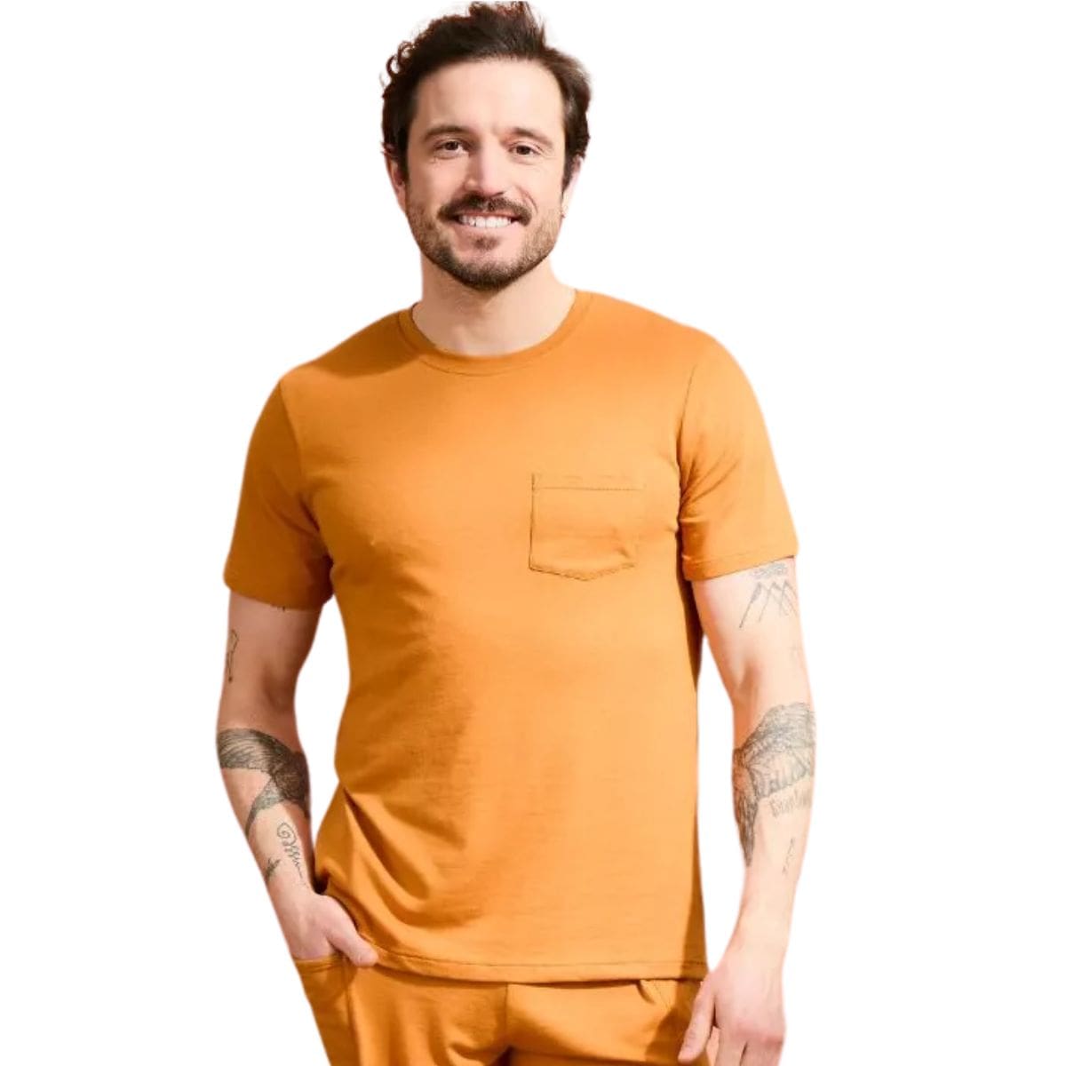 T-shirt homme à poche Orange col rond