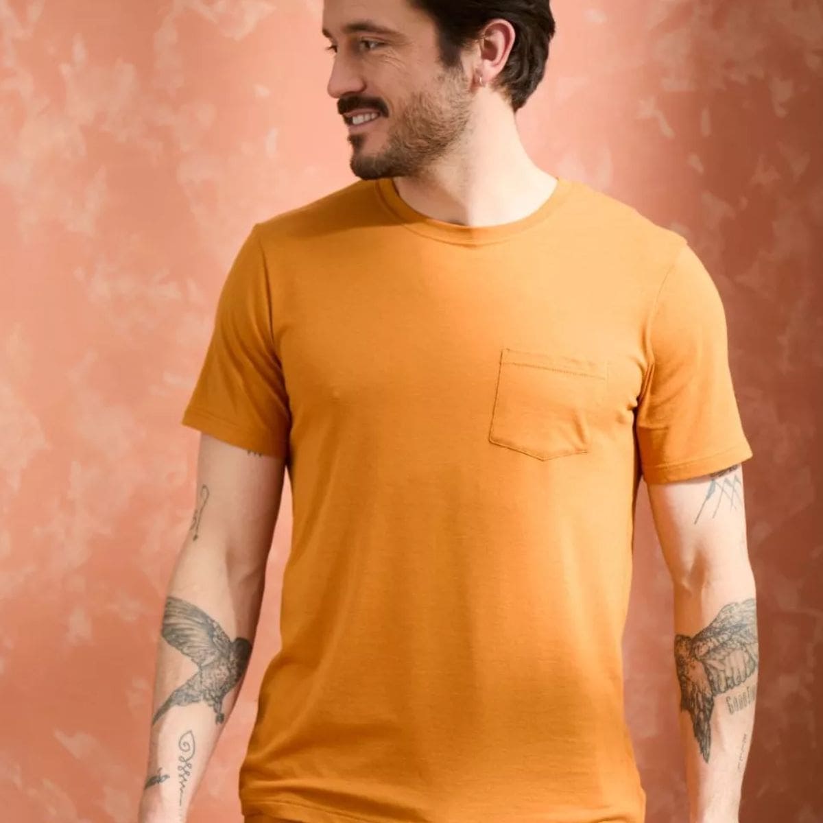 T-shirt homme à poche Orange col rond