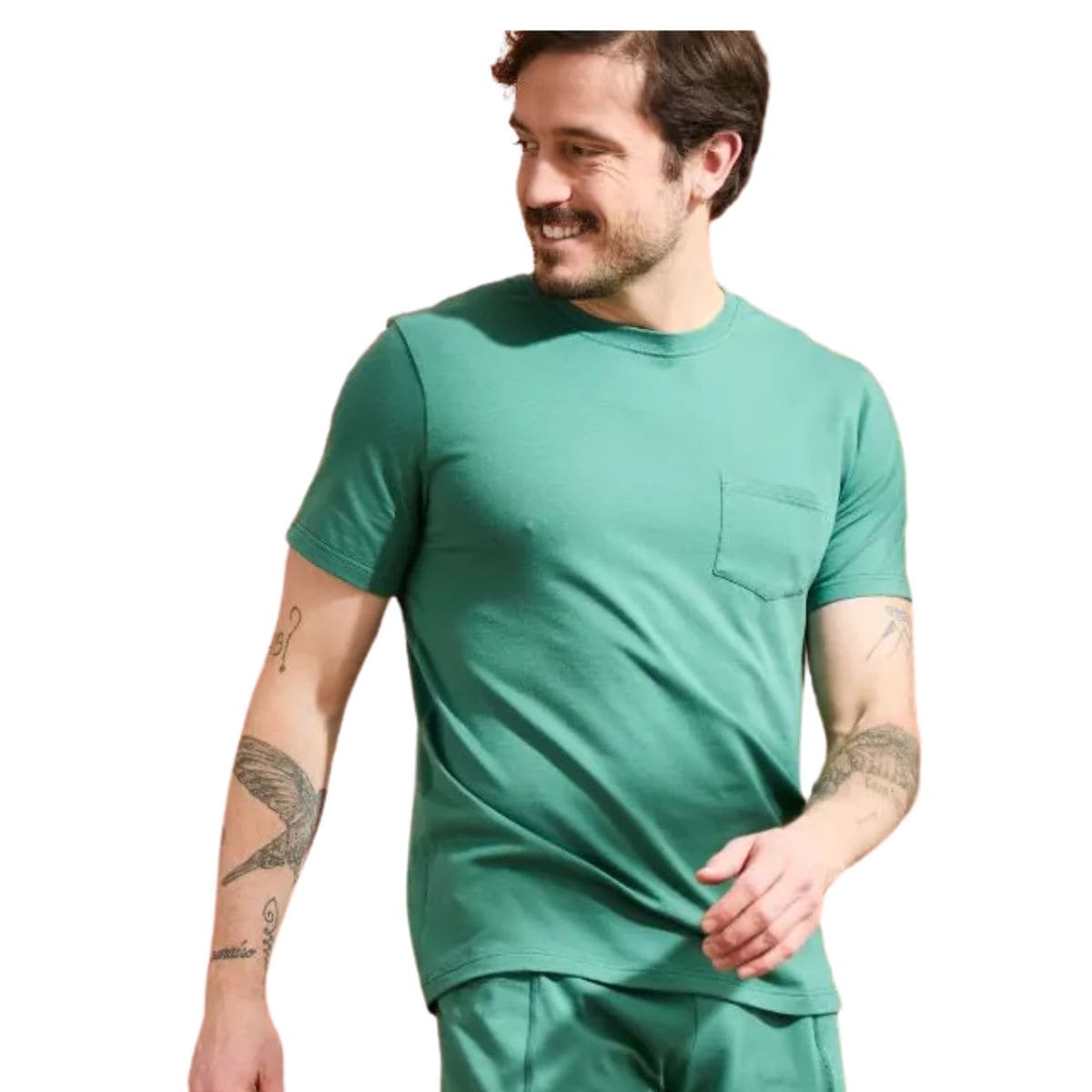 T-shirt homme à poche Vert col rond