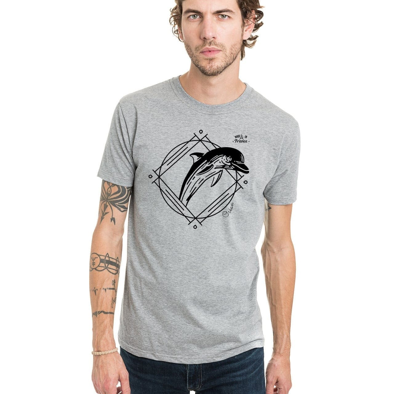 T-shirt Homme blanc | Dauphin - S / Gris