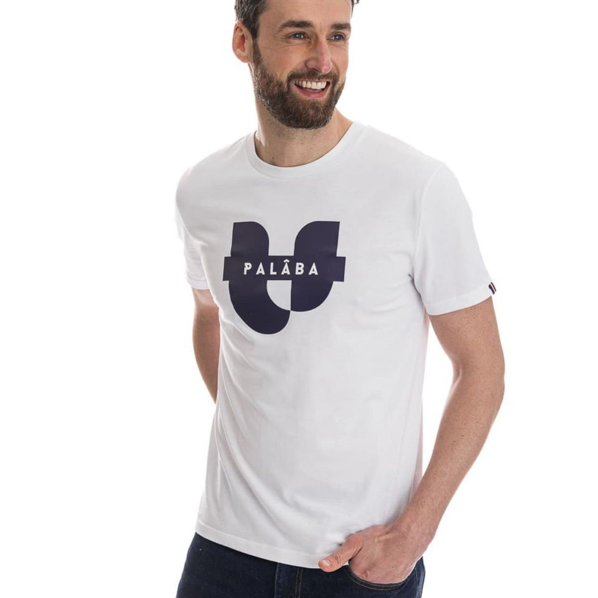 T-shirt blanc homme en coton bio col rond et bords côte