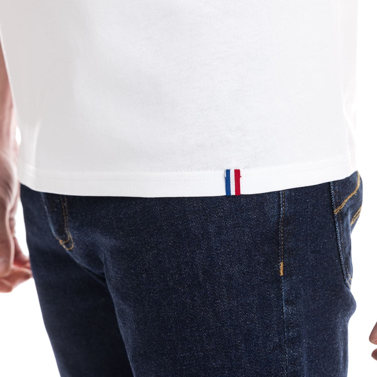 T shirt blanc homme col rond avec bords côtes