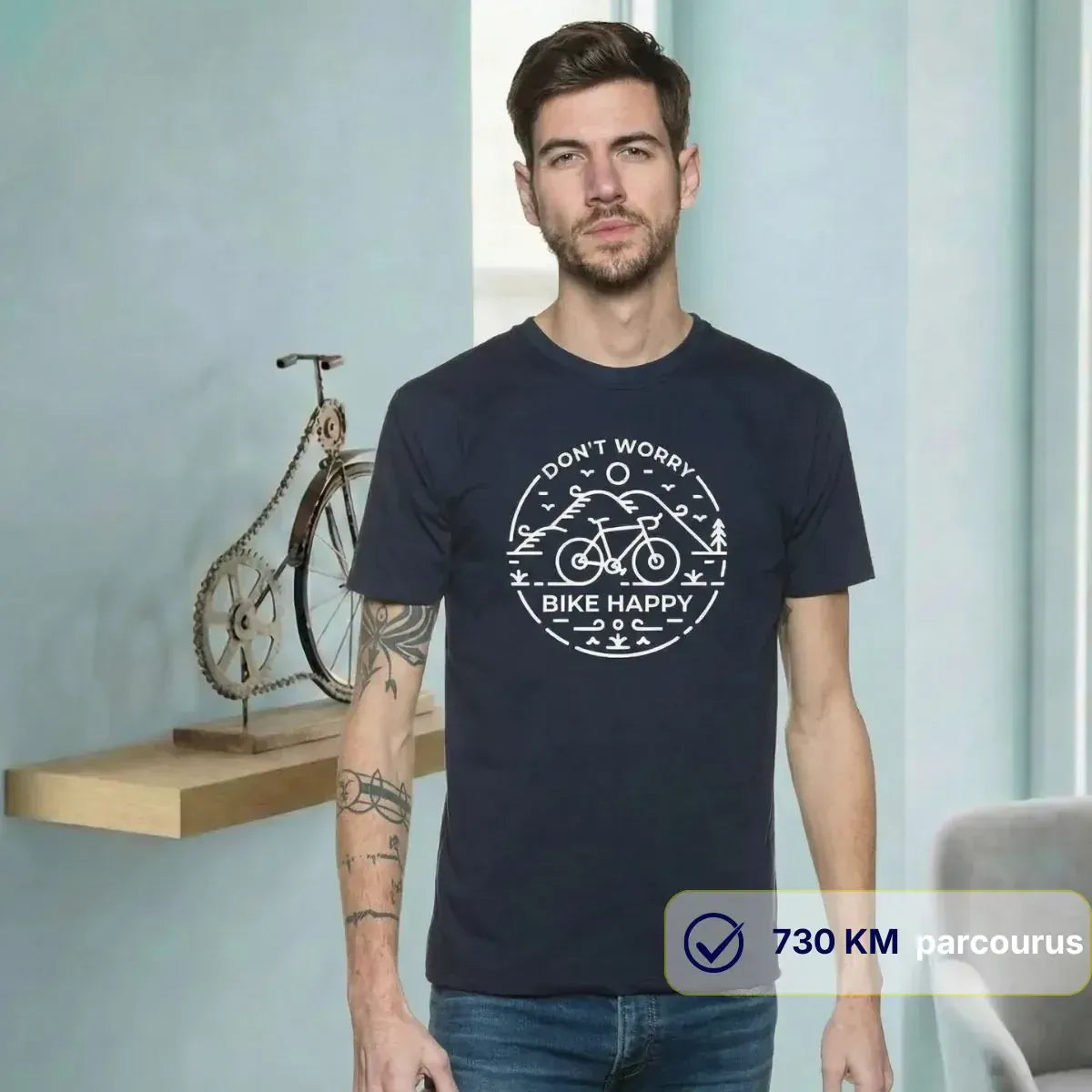 T-shirt Homme bleu | Don’t worry Bike Happy