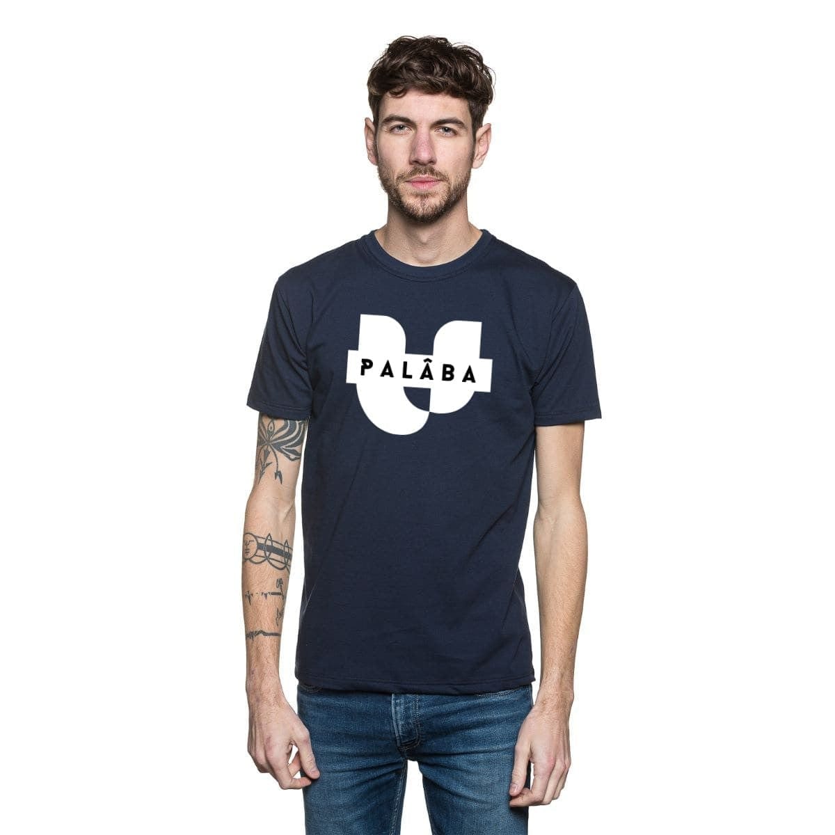 T-shirt bleu pour homme avec un col rond et en coton bio