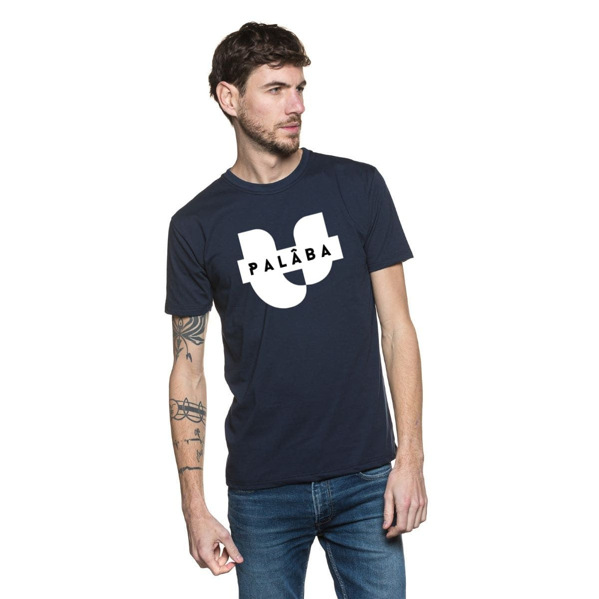 T-shirt bleu pour homme avec un col rond et en coton bio
