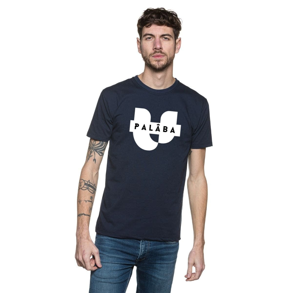 T-shirt bleu pour homme avec un col rond et en coton bio