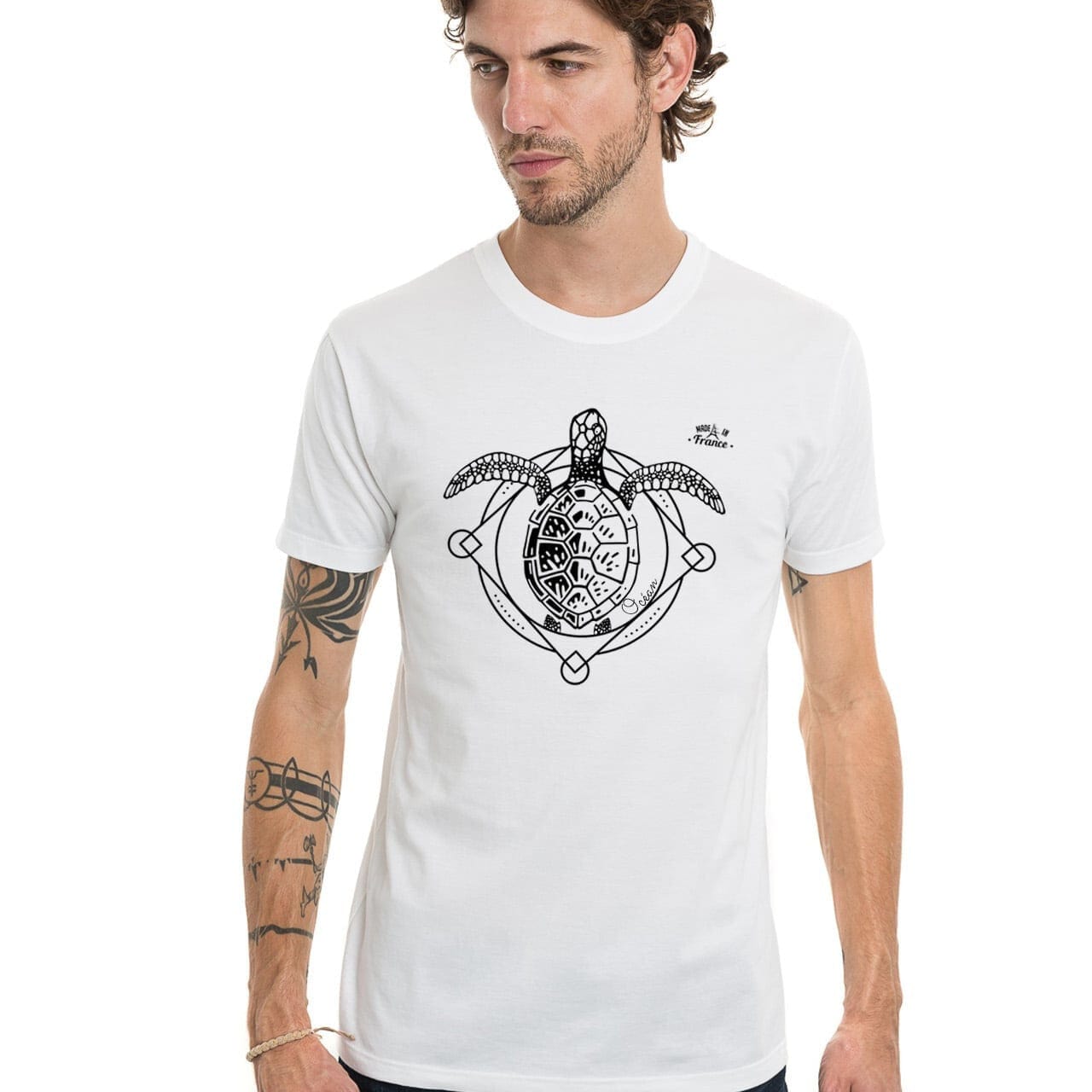 T-shirt Homme bleu | Tortue - S / Blanc