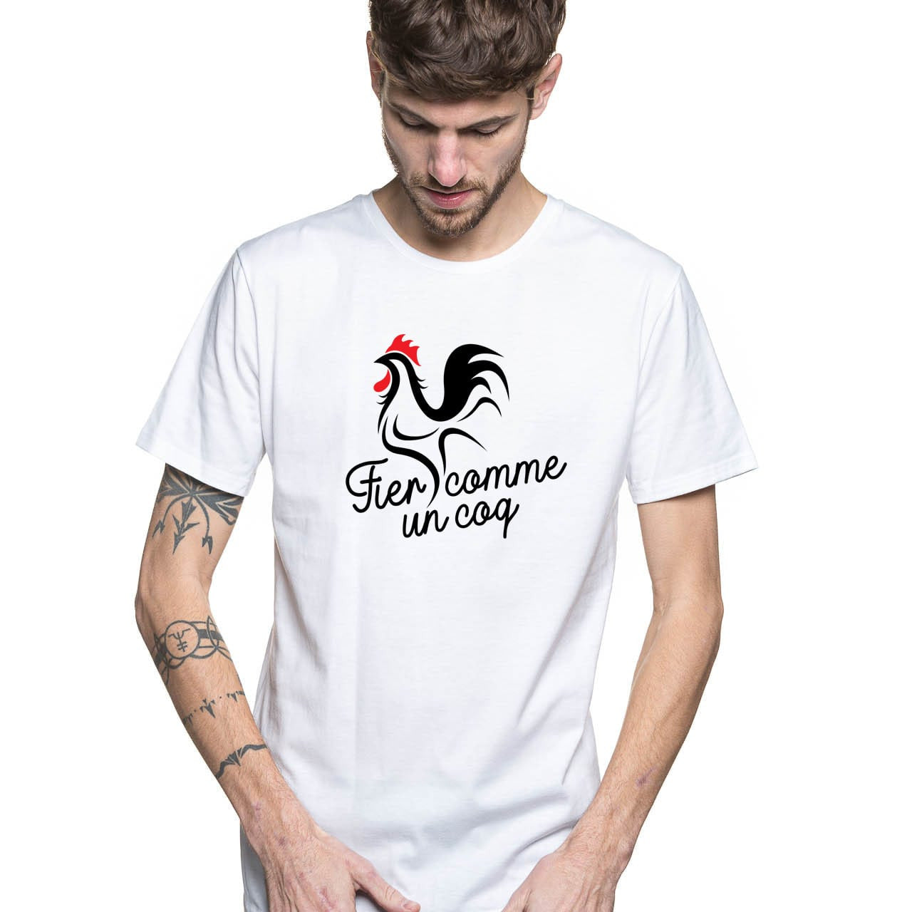 t shirt France pour homme en coton avec manches courtes