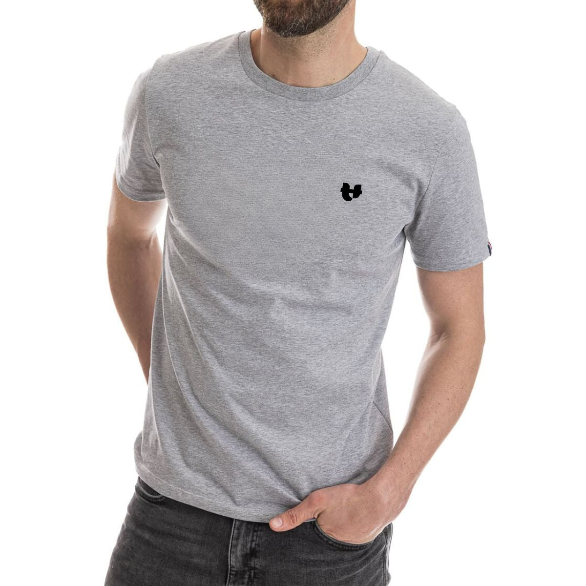 T-shirt gris pour homme en coton bio et col rond