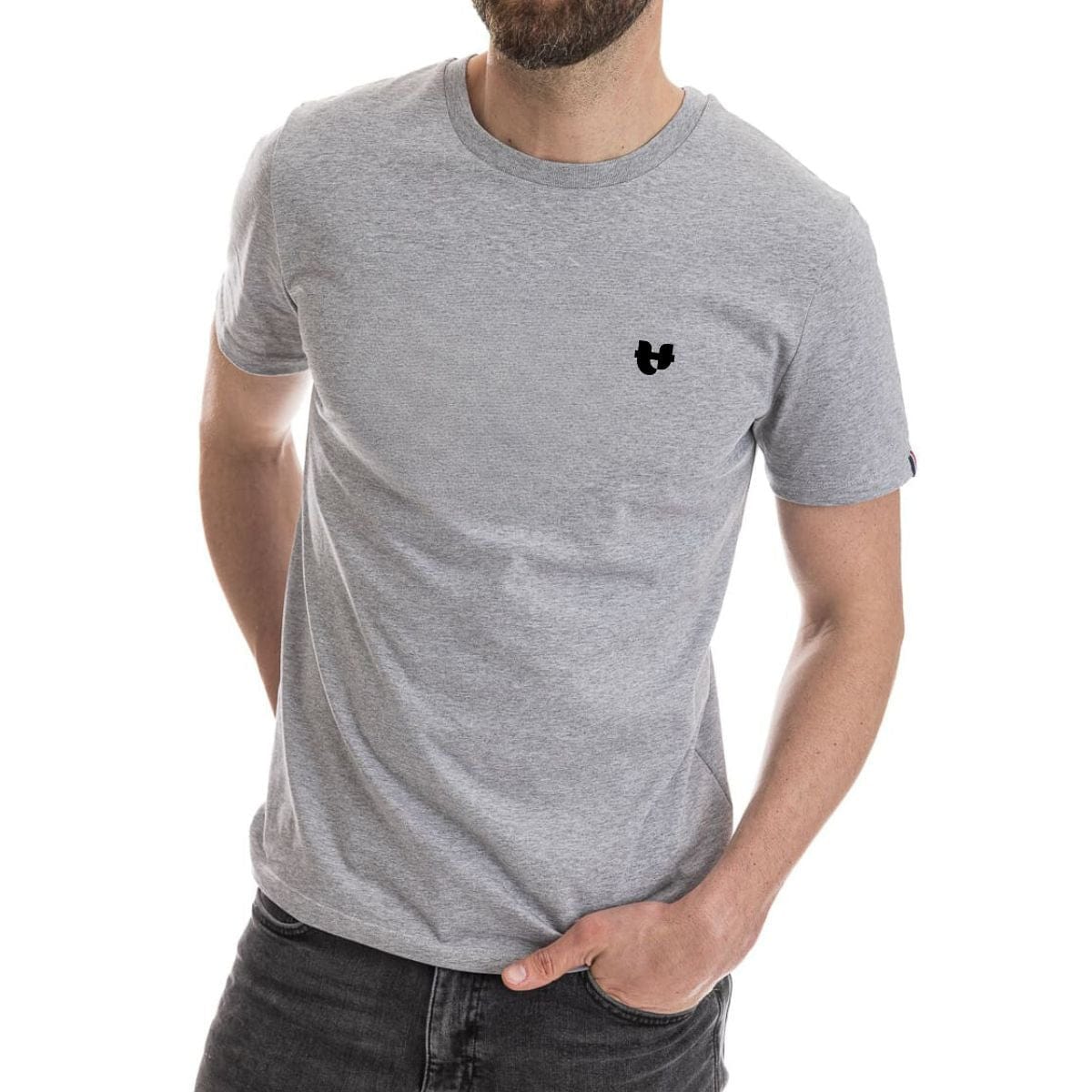 T-shirt gris pour homme en coton bio et col rond