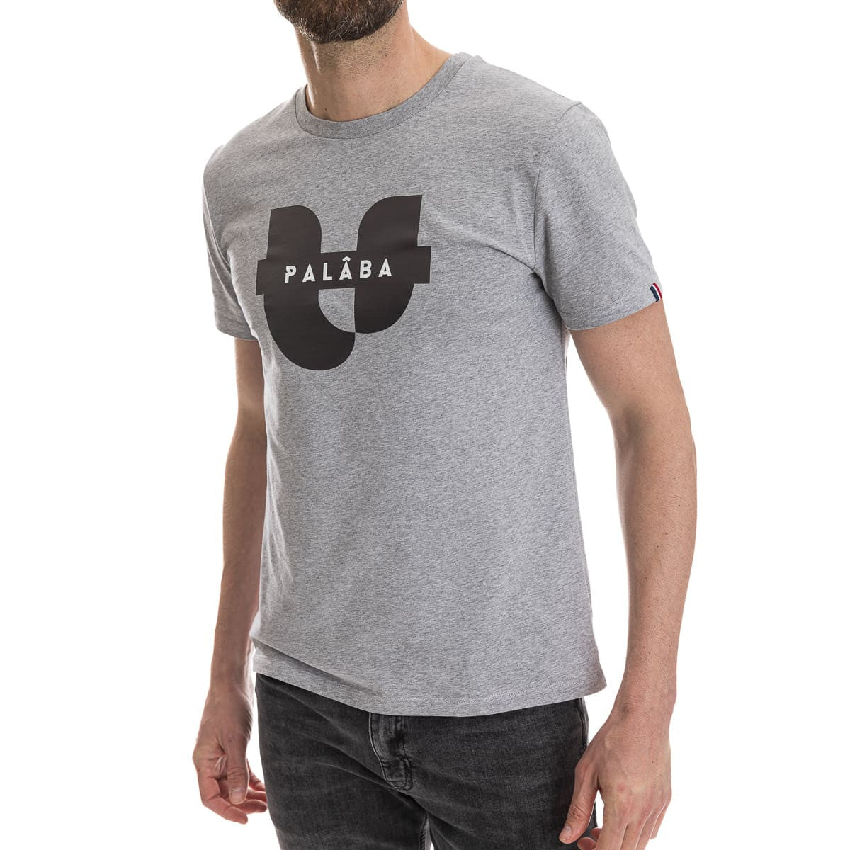 T-shirt gris pour homme en coton bio avec un col rond