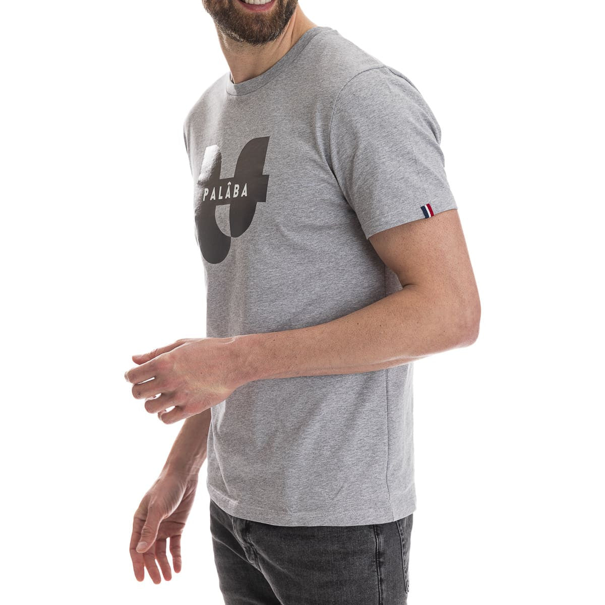 T-shirt gris pour homme en coton bio avec un col rond
