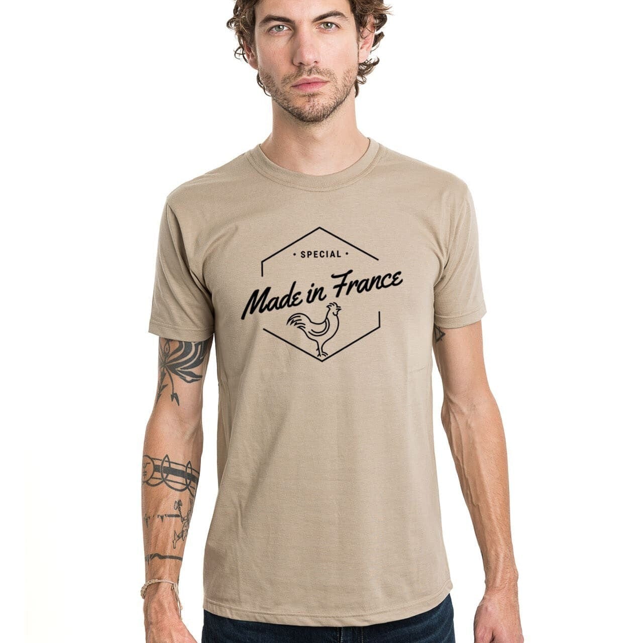 T shirt France à manches courtes avec un col rond en coton