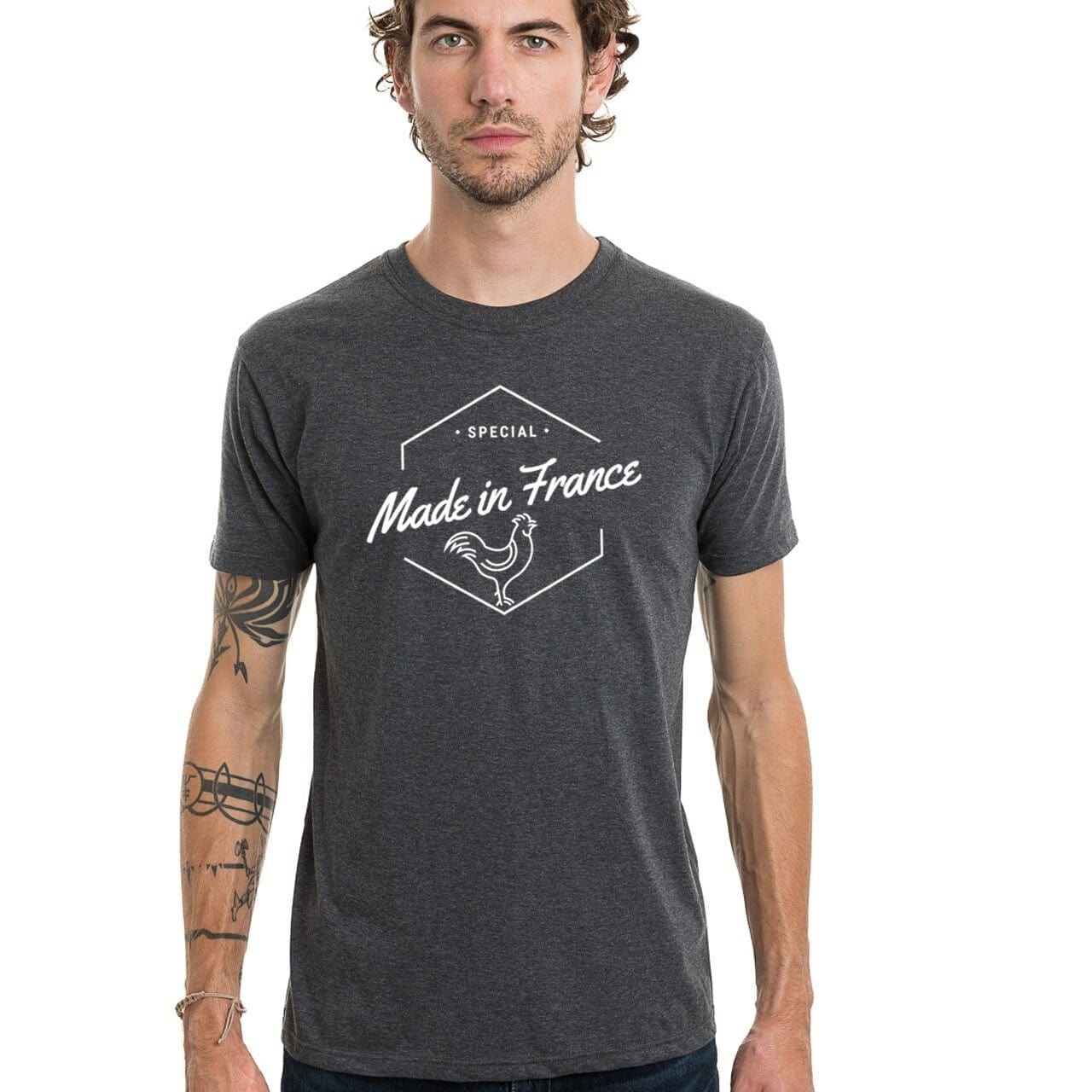 T shirt France à manches courtes avec un col rond en coton