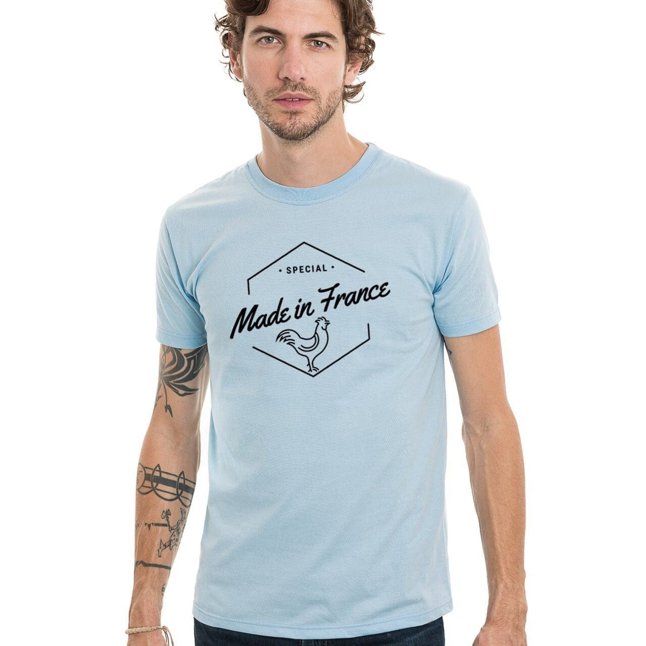 T shirt France à manches courtes avec un col rond en coton