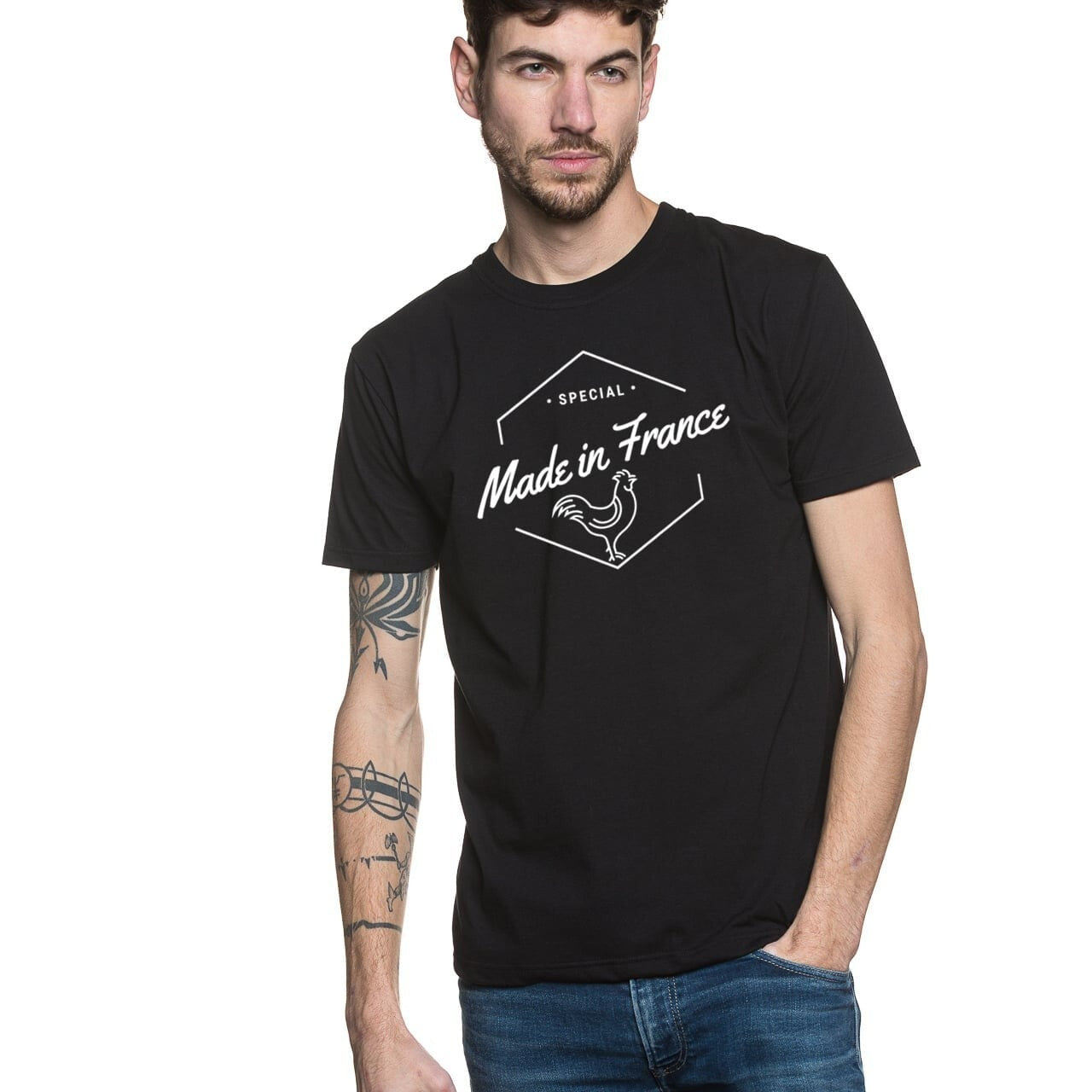 T shirt France à manches courtes avec un col rond en coton