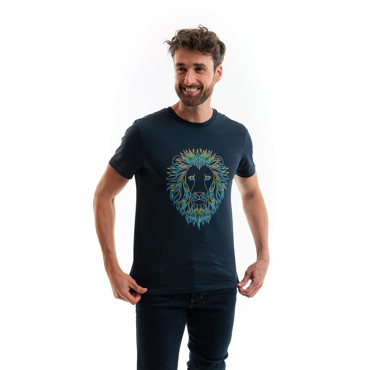 T shirt original pour homme bleu marine à manches courtes et coton bio