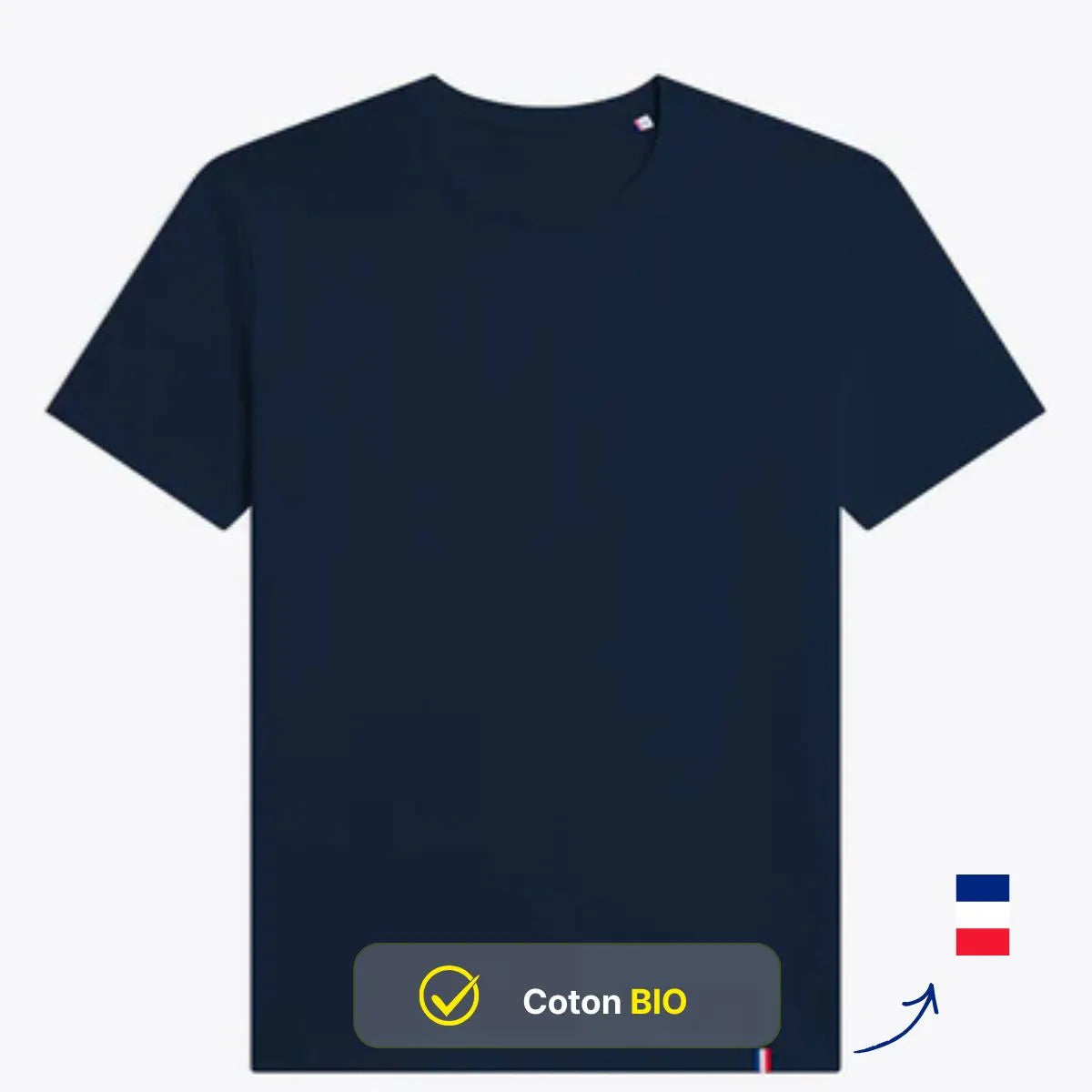 T-shirt homme bleu marine super épais coupe droite avec bords côte