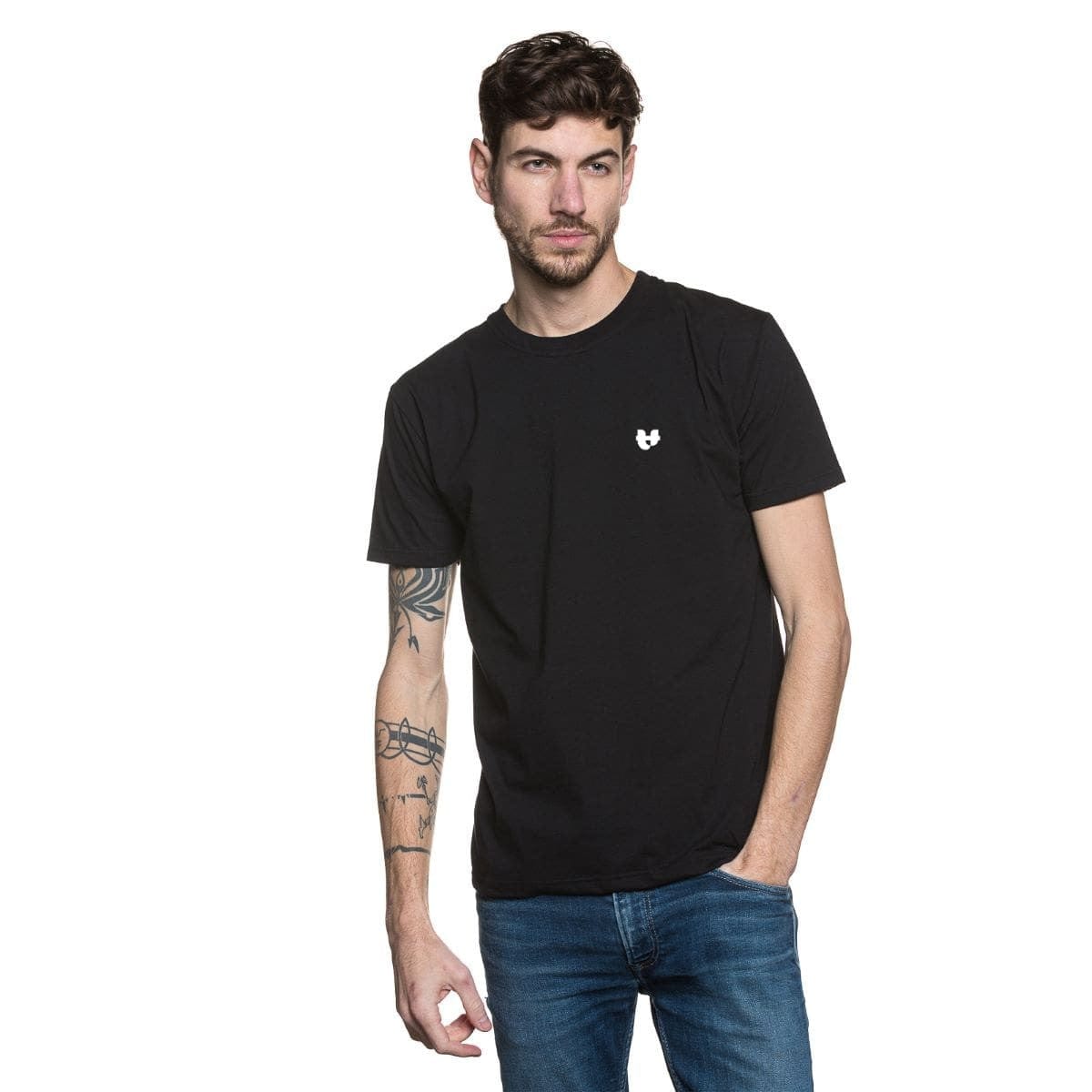 T-shirt pour homme noir avec bord côte et col rond en coton bio