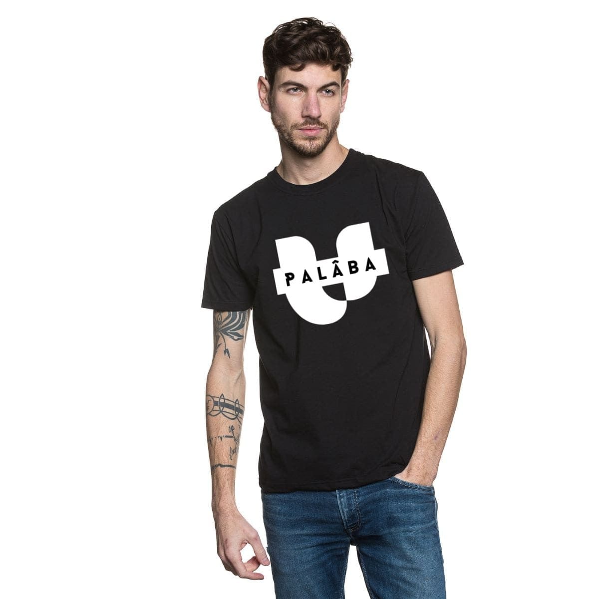 T shirt noir pour homme en coton bio avec un col rond et des bords côtes