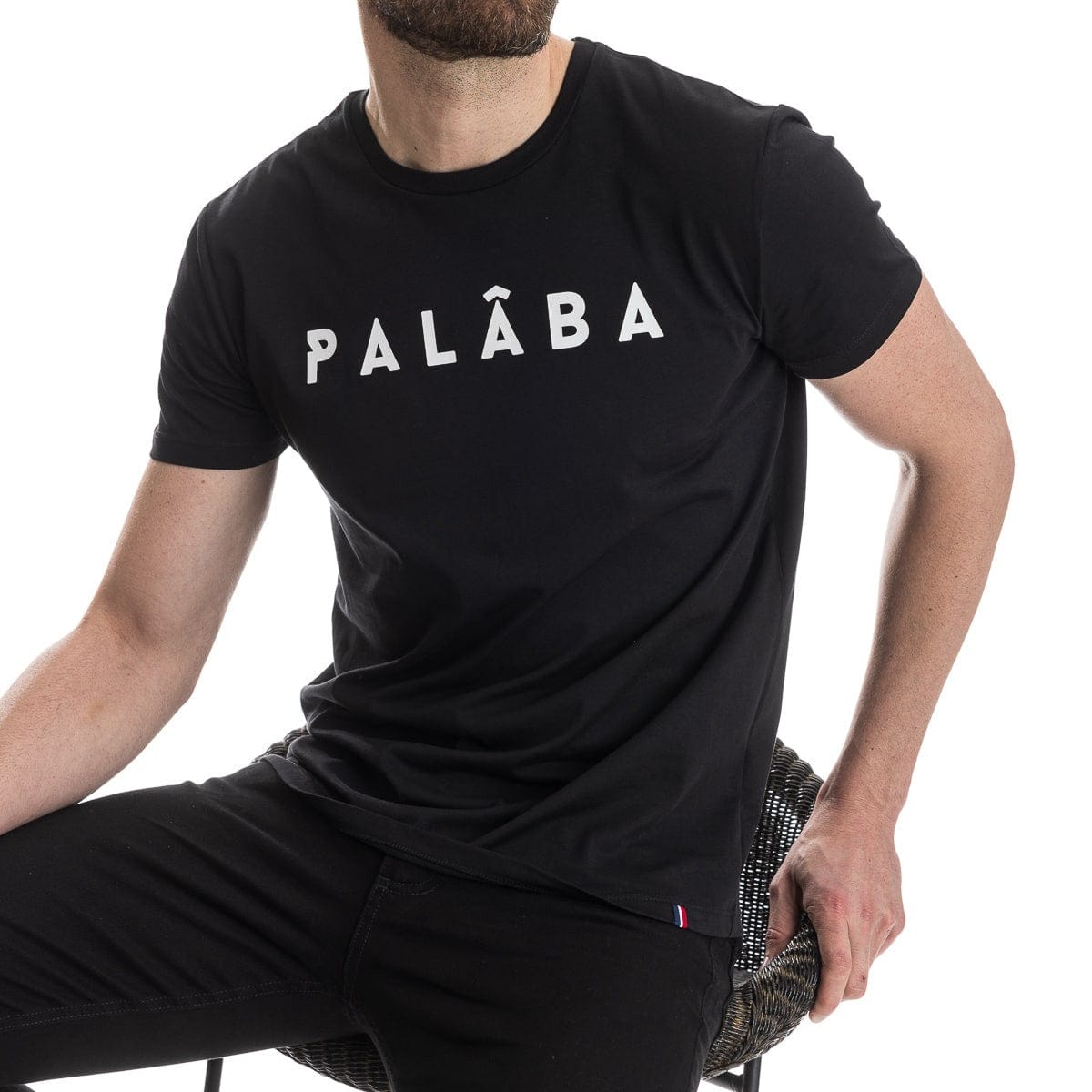 T shirt noir pour homme à col rond en coton